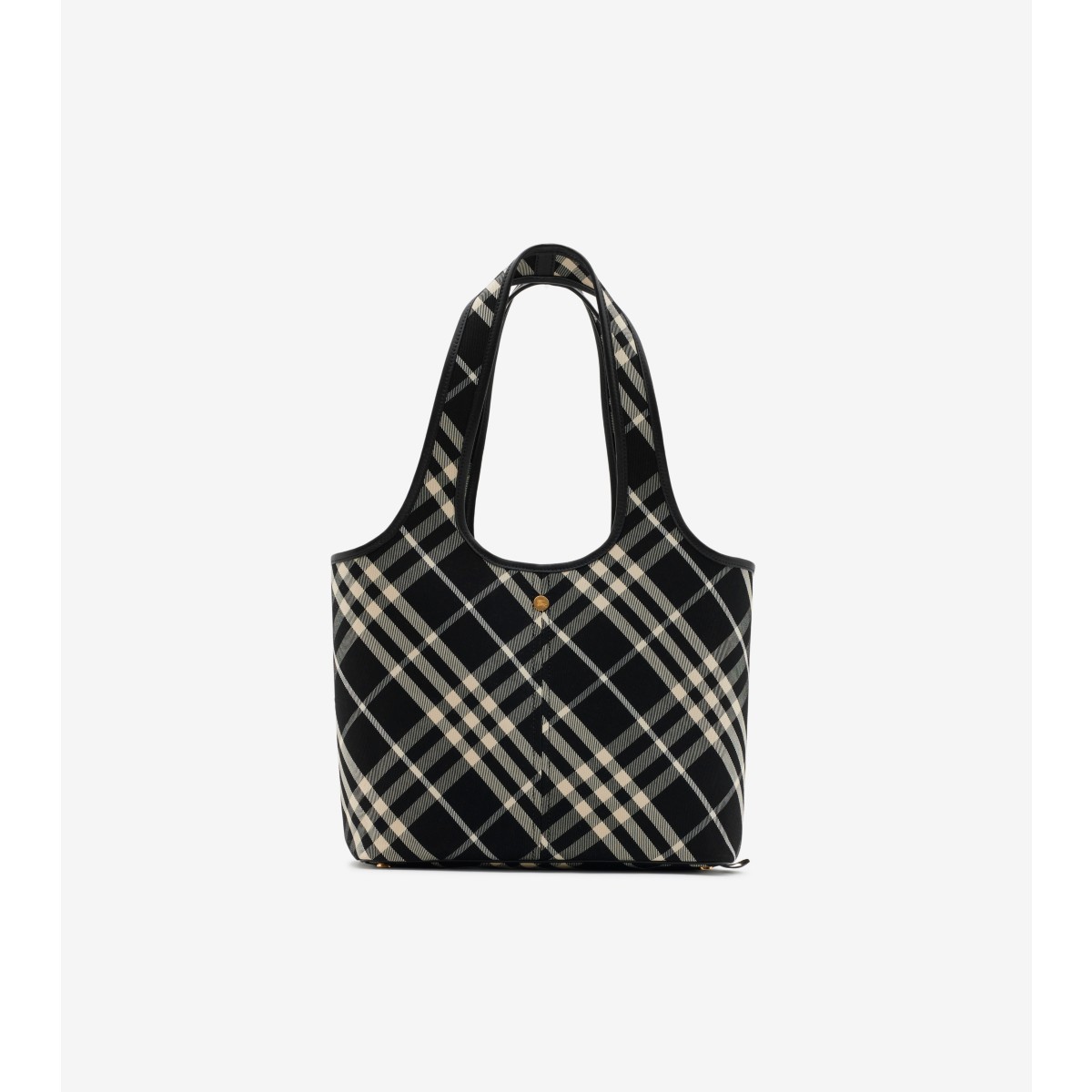 Shop Burberry Small Check Tote In Black/calico