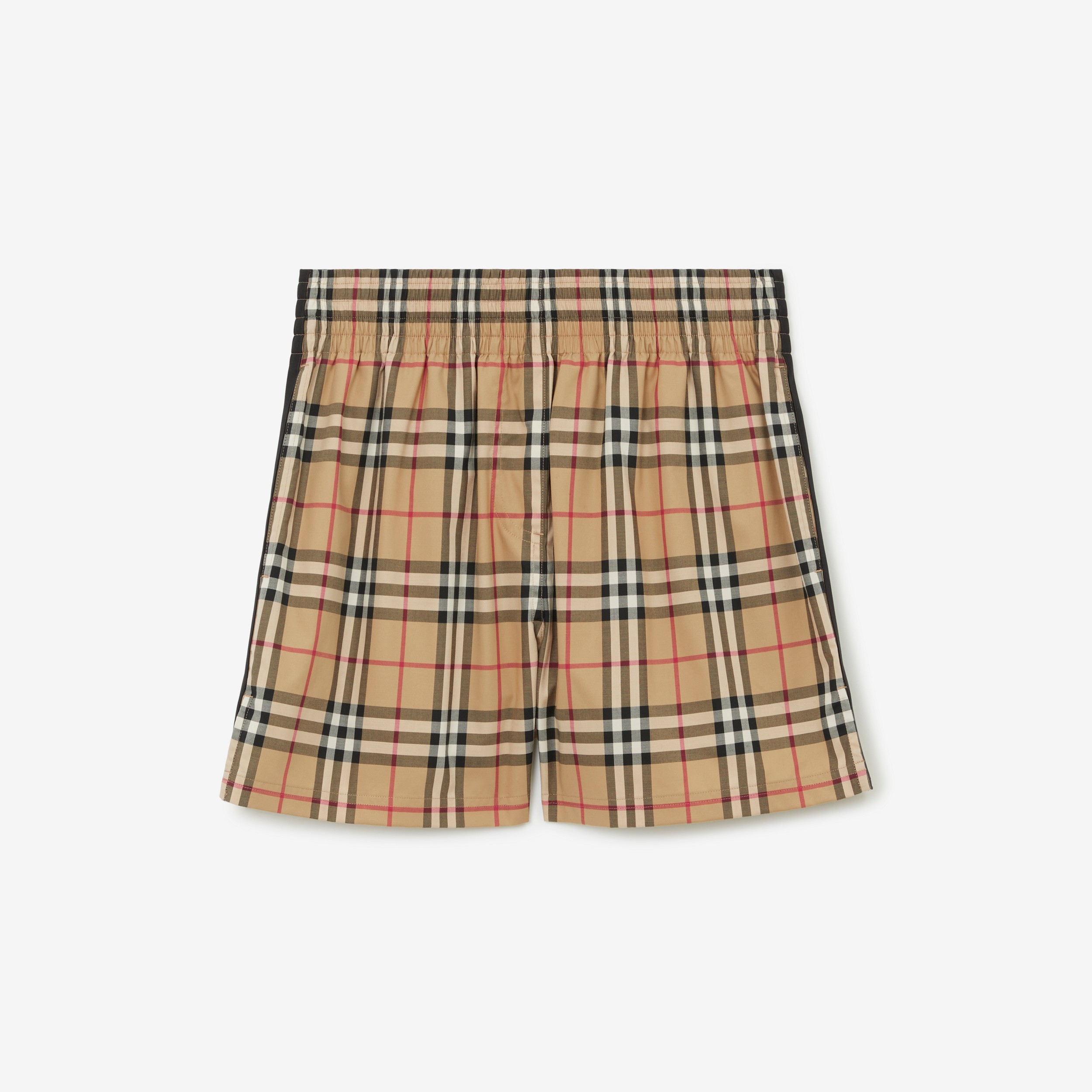 Side Stripe Vintage Check Stretch Cotton Shorts in Archive Beige - Women | Burberry® Official - 1