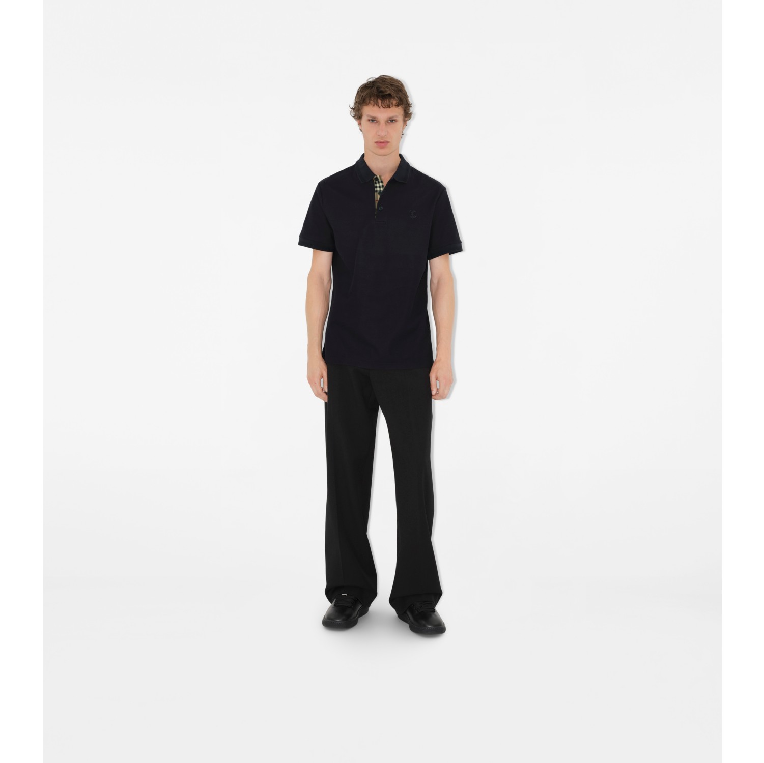 Cotton Polo Shirt in Coal blue Men Burberry Official