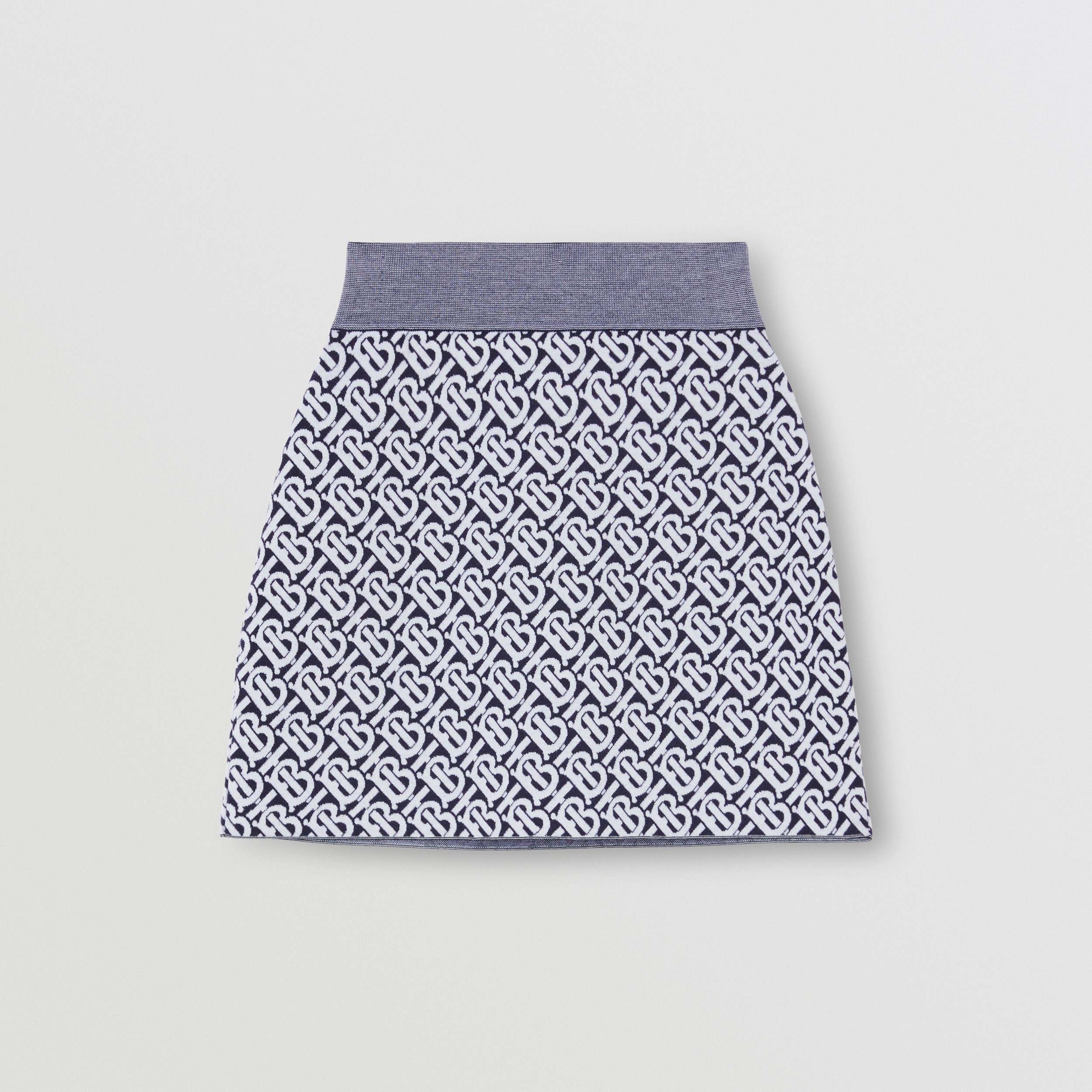 Monogram Wool Blend Jacquard Mini Skirt in Dark Charcoal Blue - Women | Burberry® Official - 4