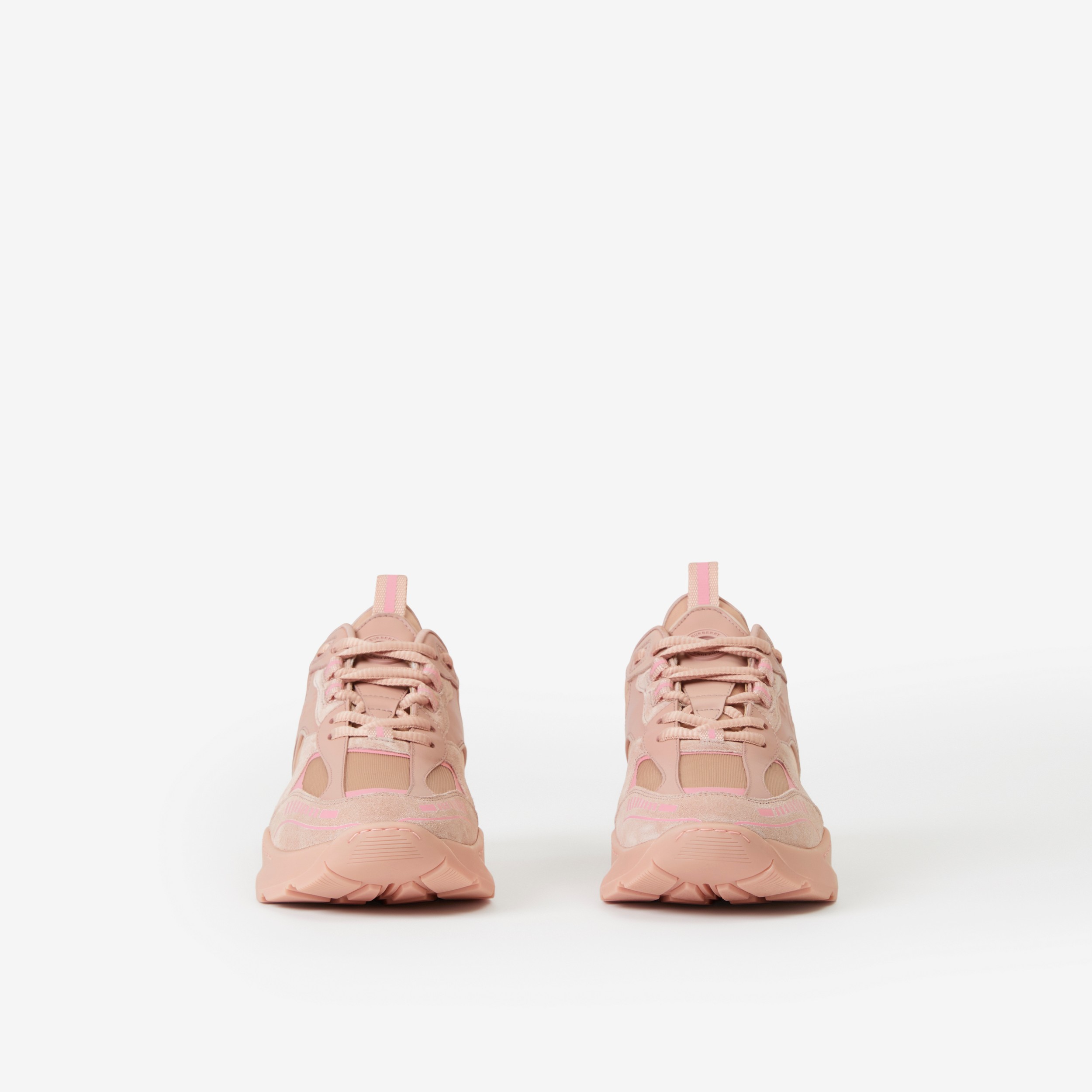 Logo Embossed Leather and Suede Sneakers in Dusky Pink - Women | Burberry® Official - 2