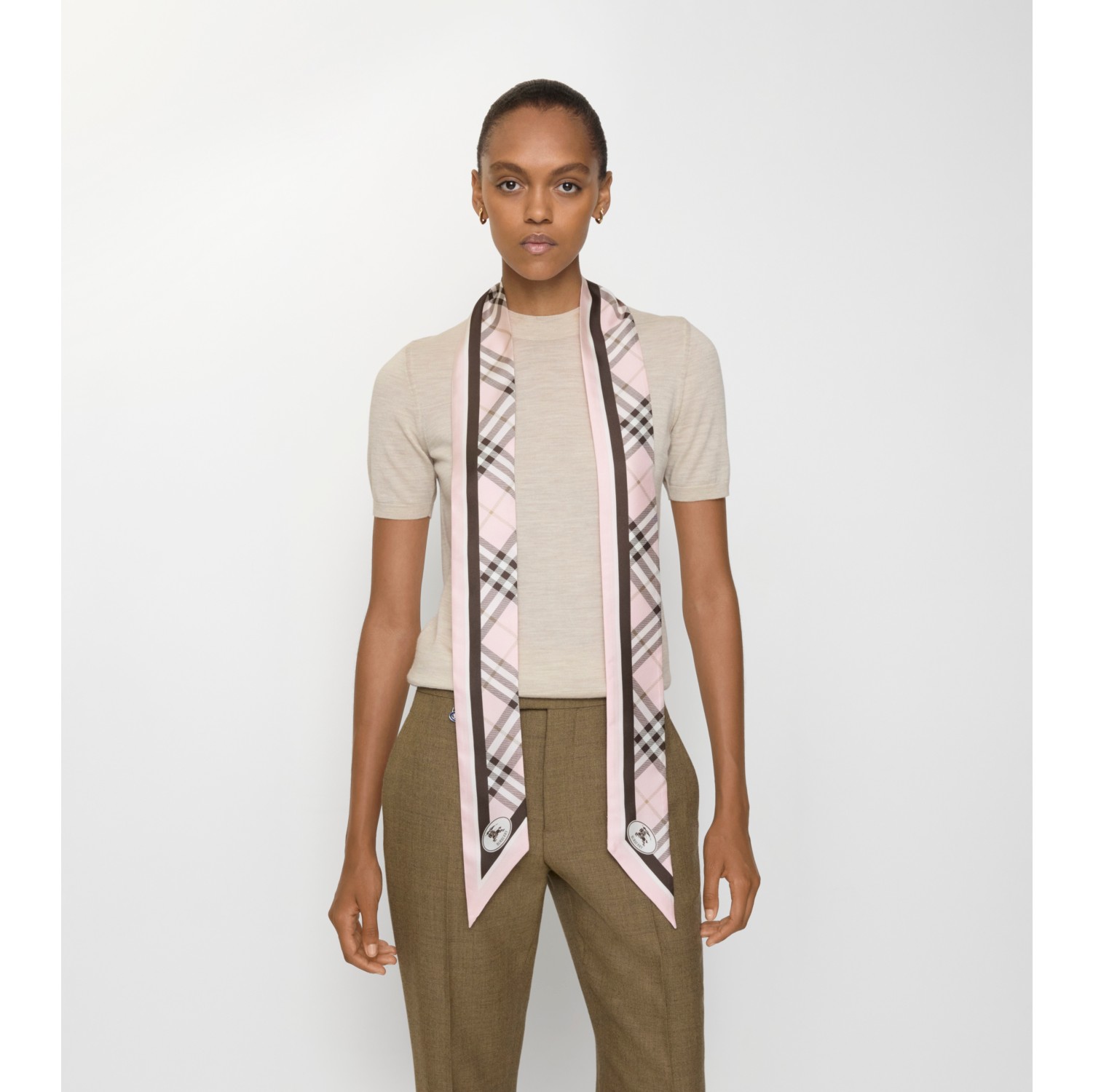 Skinny Check Silk Scarf in Bow pink | Burberry® Official