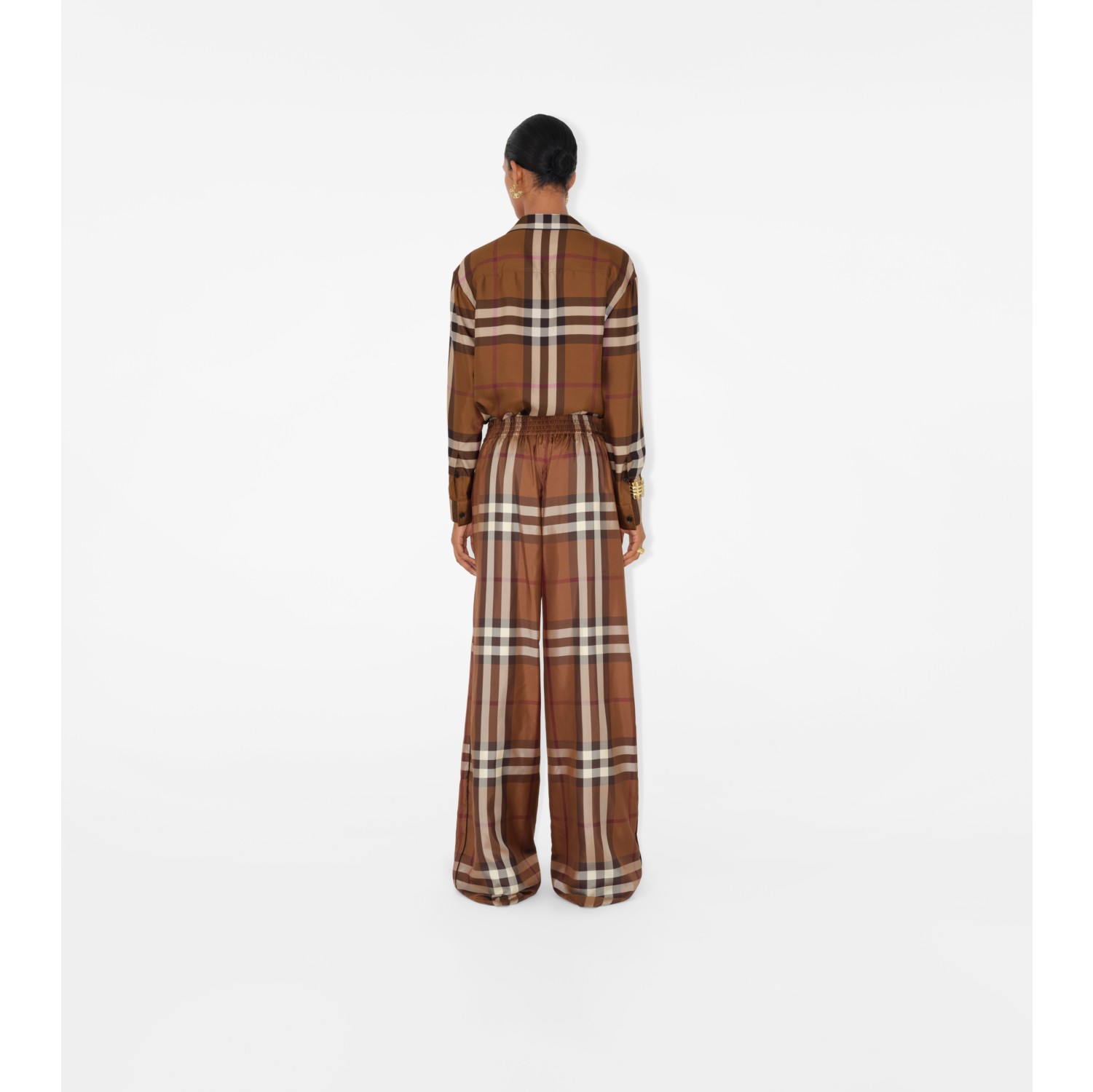 Check Silk Pyjama Shirt in Dark birch brown - Women | Burberry® Official