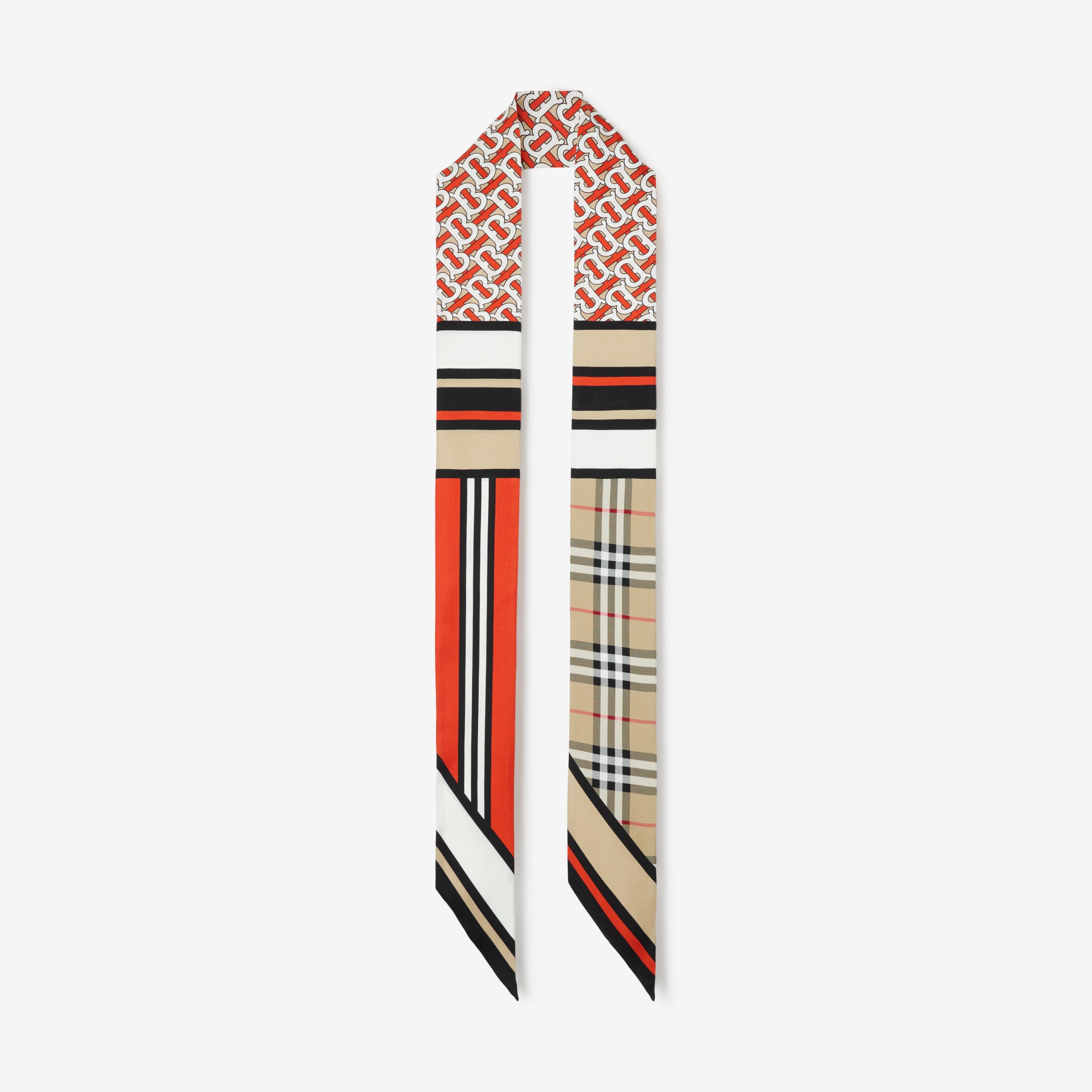 Montage Print Silk Skinny Scarf in Vermilion | Burberry® Official - 1
