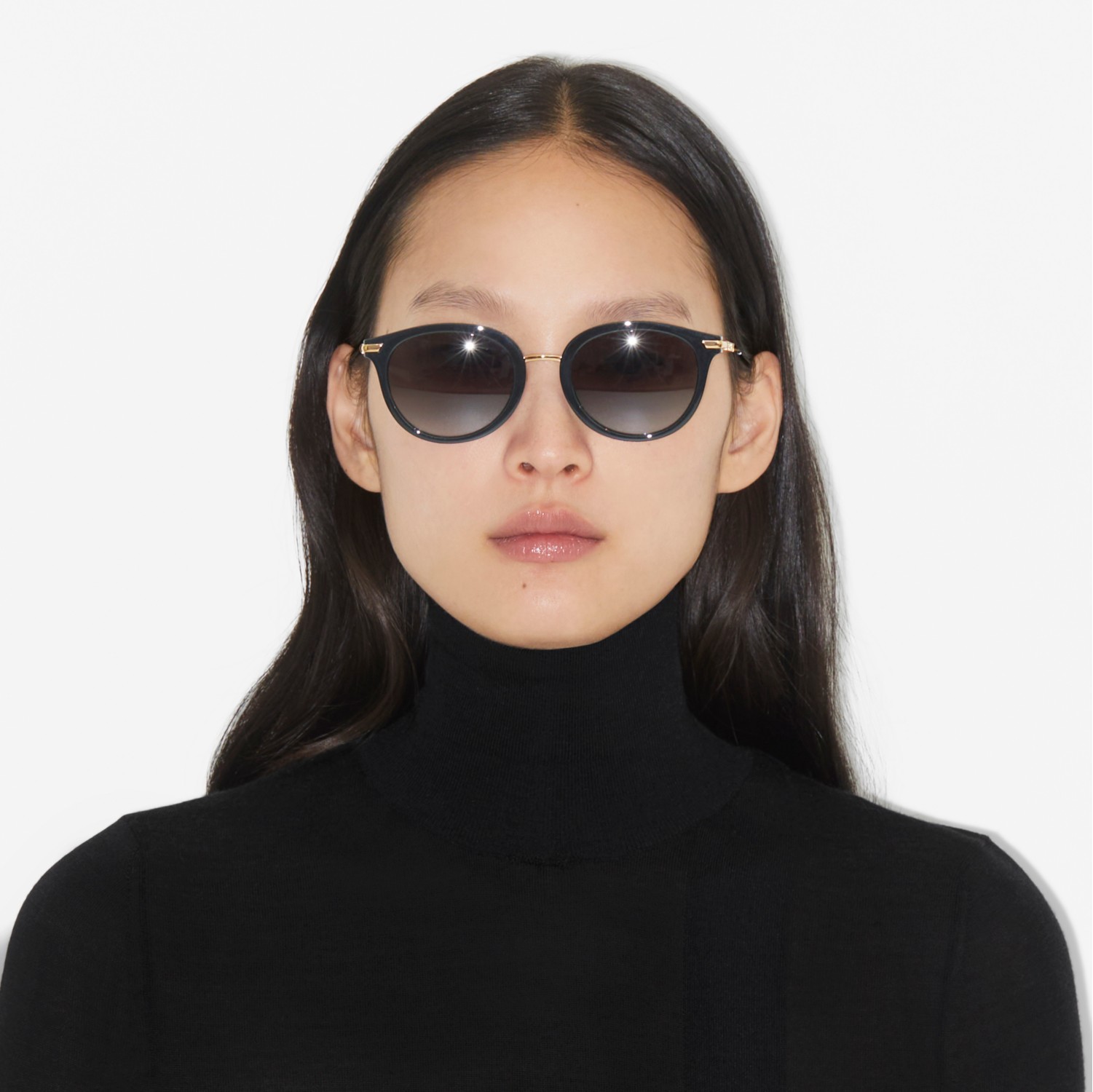 Round Frame Sunglasses in Black light Gold Women Burberry Official