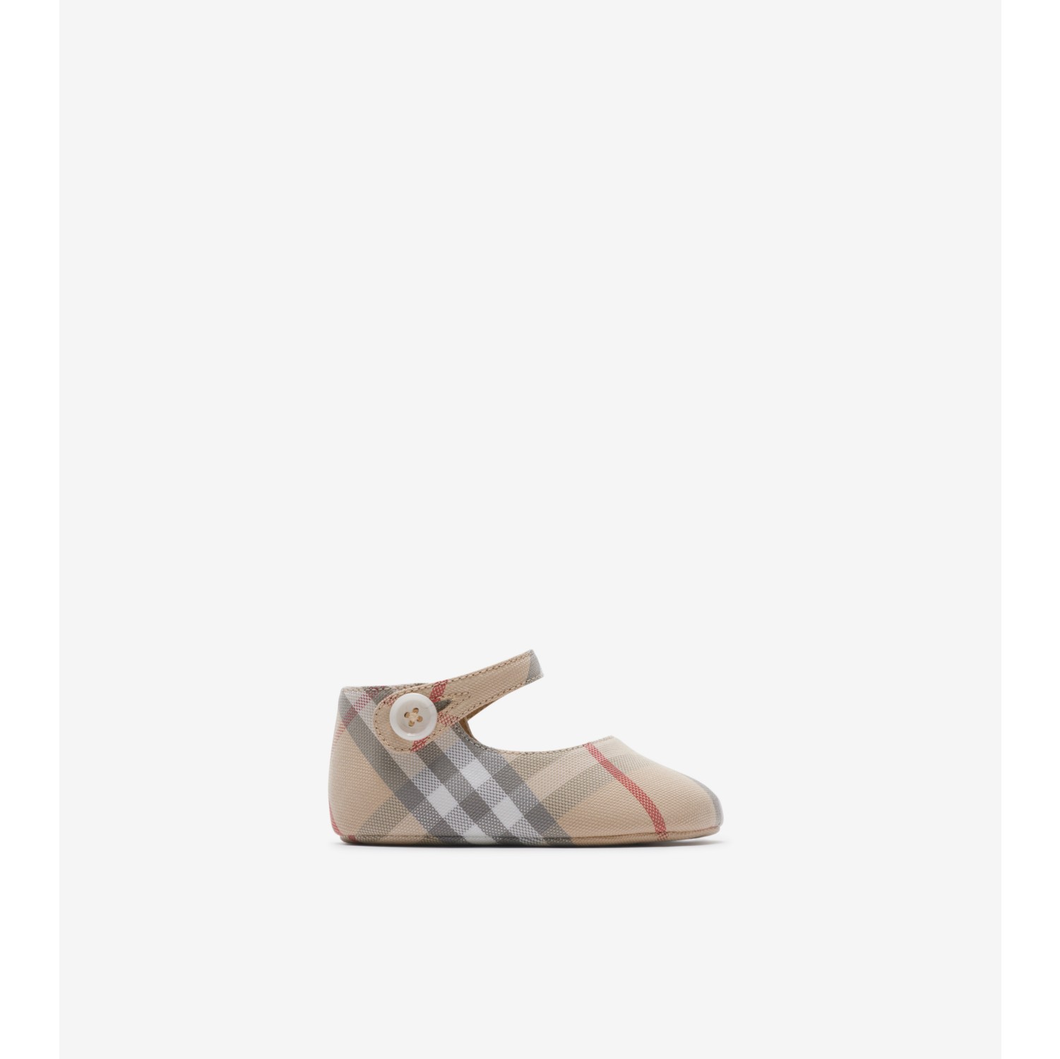 Check Cotton Mary Jane Flats in Pale stone Children Burberry Official