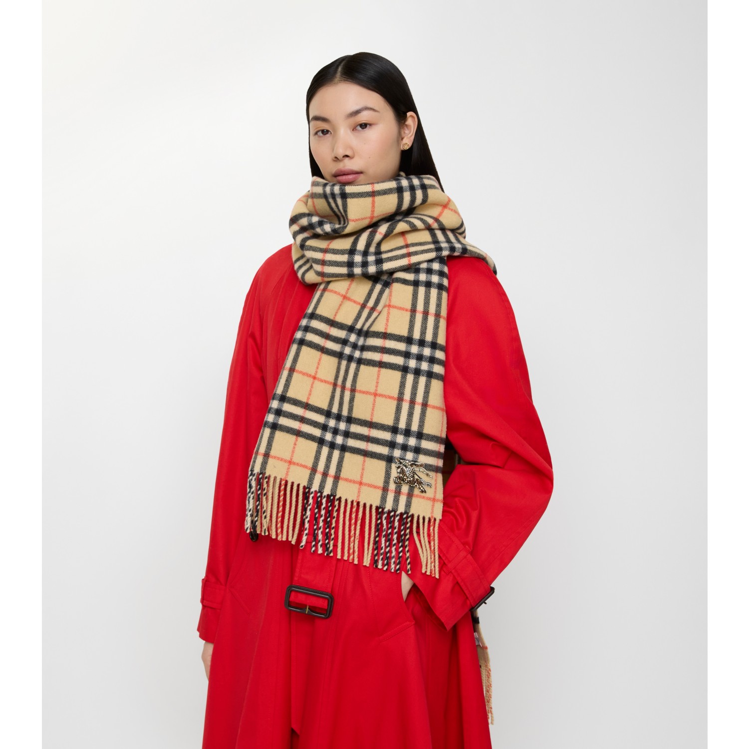 Check Cashmere Scarf in Sand beige | Burberry® Official