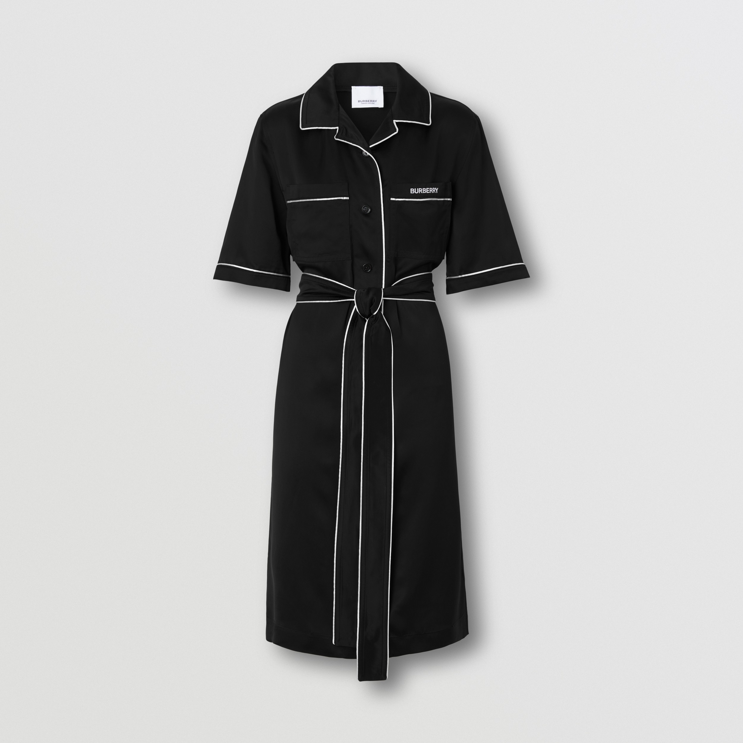 Embroidered Logo Silk Blend Shirt Dress in Black - Women | Burberry® Official - 4