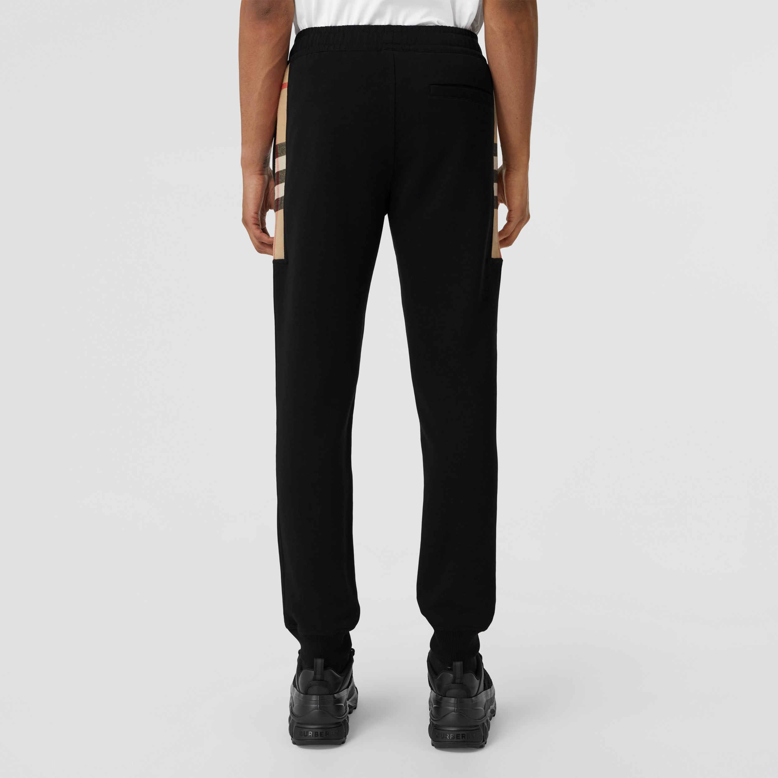 Check Panel Cotton Jogging Pants in Black/archive Beige - Men | Burberry® Official - 3