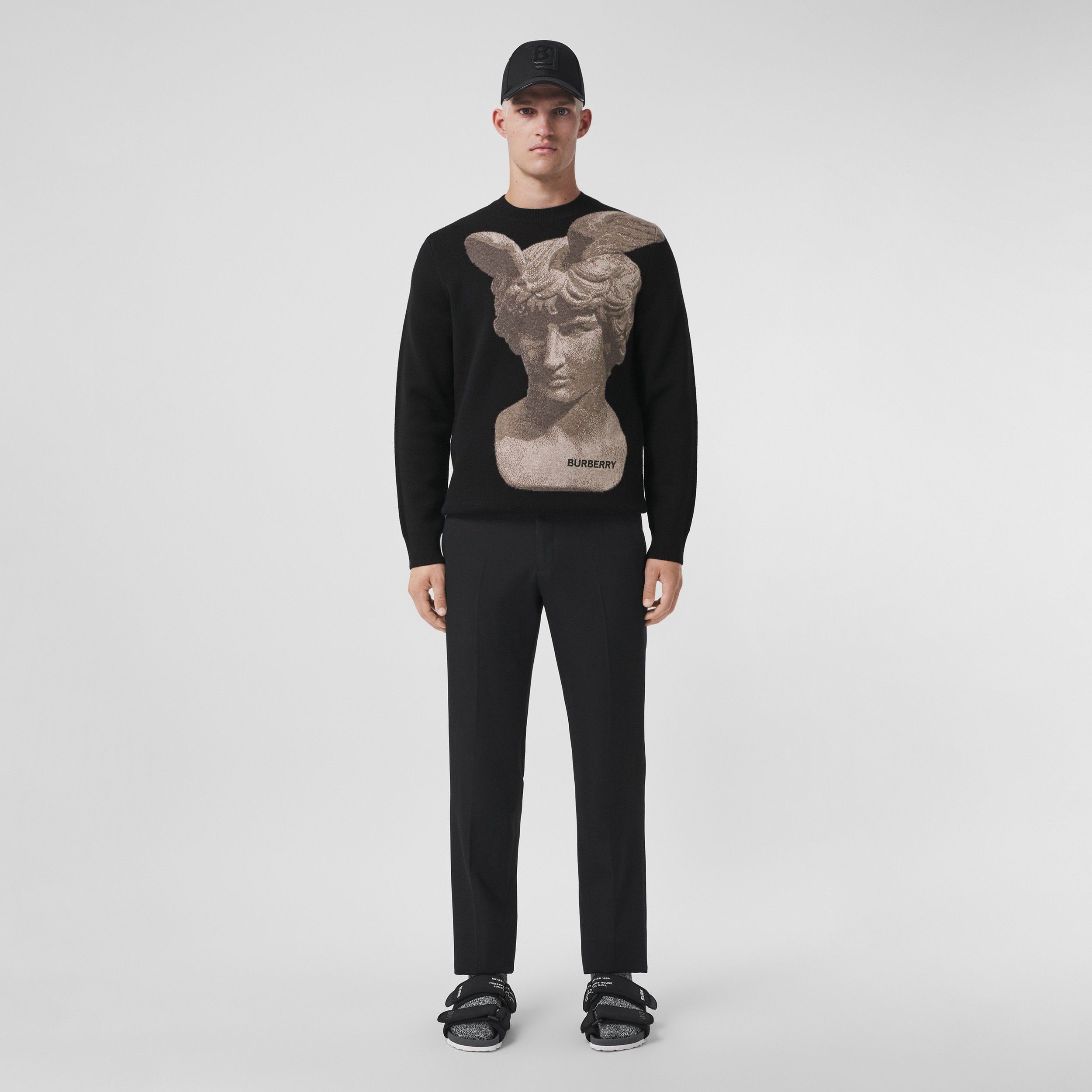 Statue Print Wool Cashmere Jacquard Sweater in Grey - Men | Burberry® Official - 1