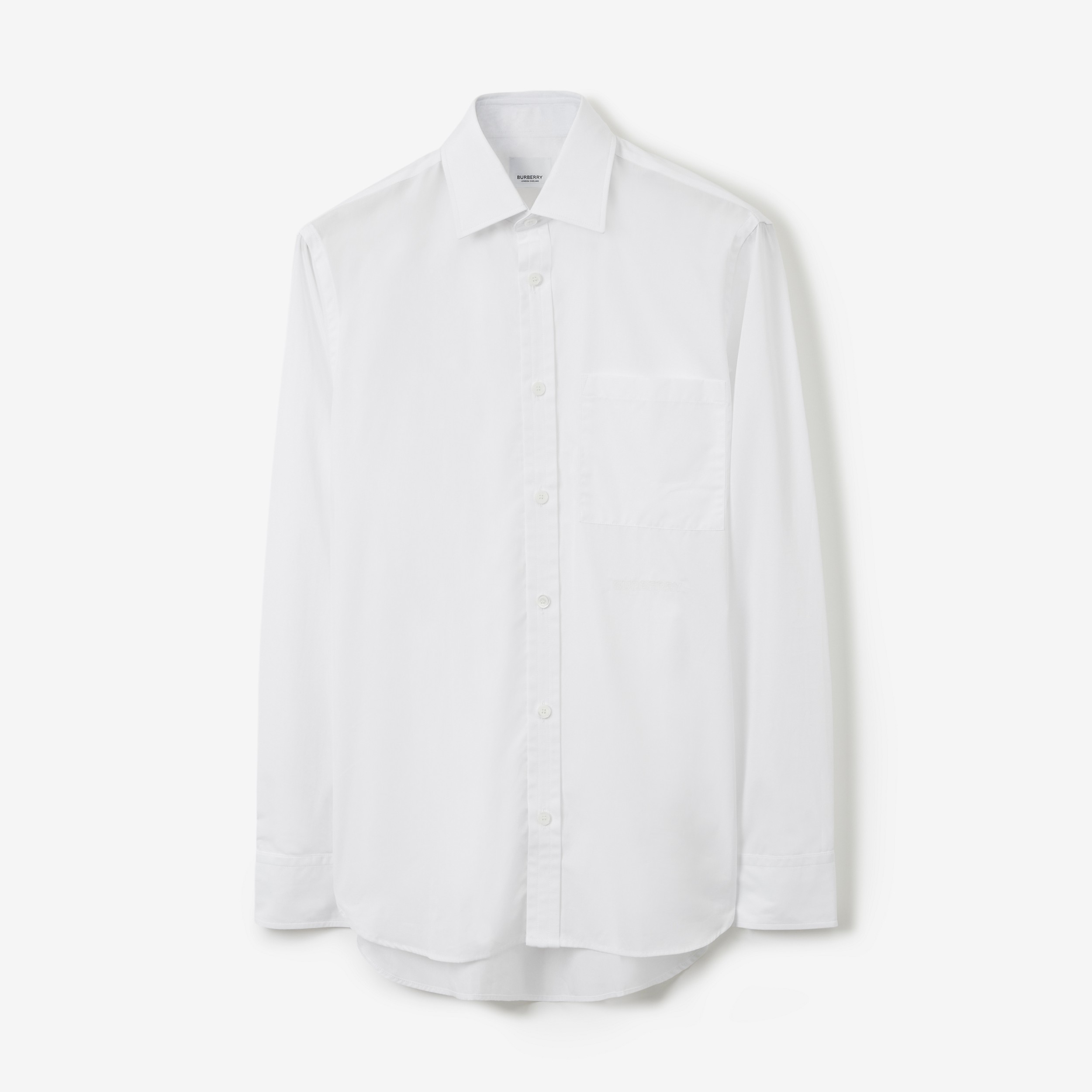 Embroidered Logo Cotton Slim Fit Shirt in Optic White - Men | Burberry® Official - 1