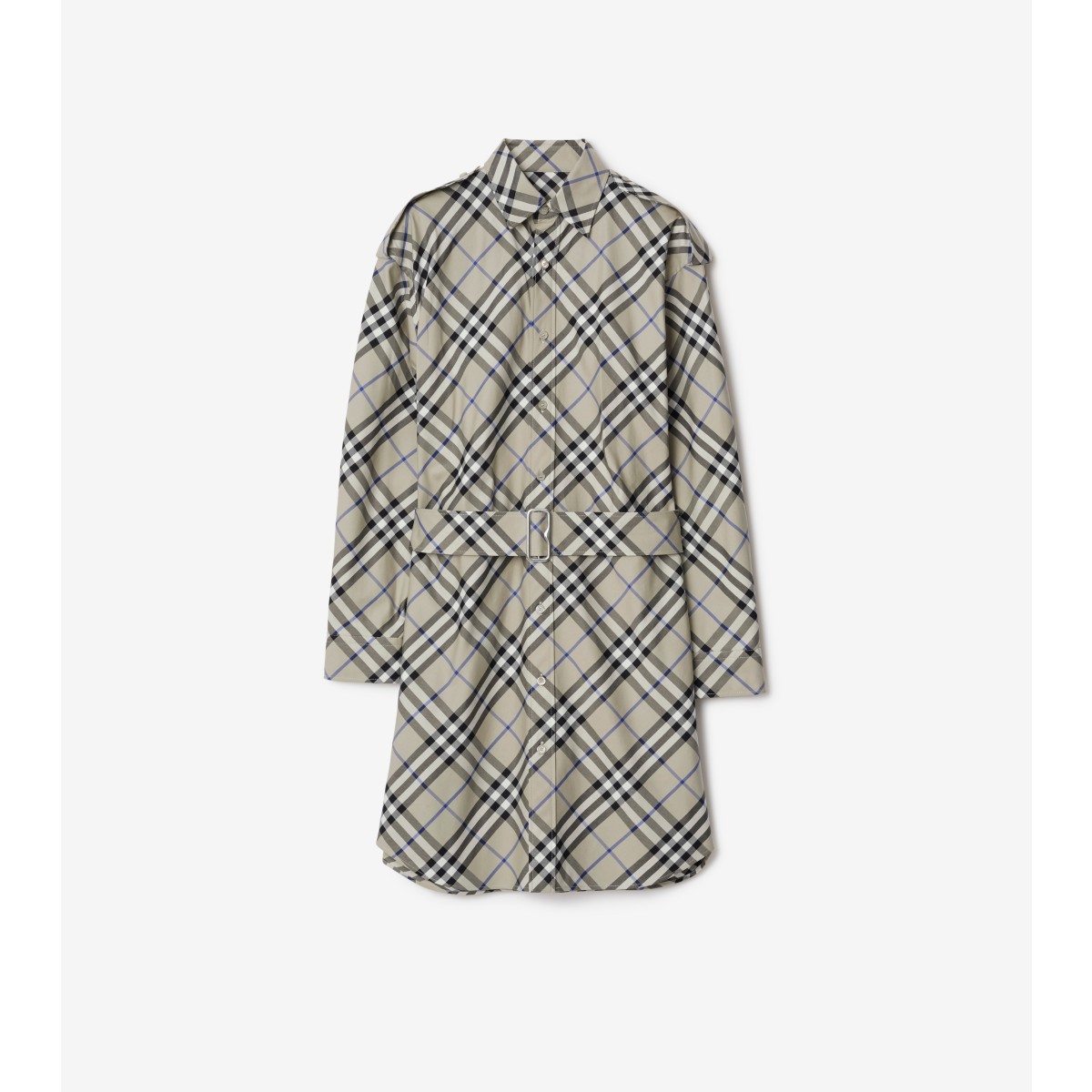 Burberry Check Cotton Shirt Dress In Lichen