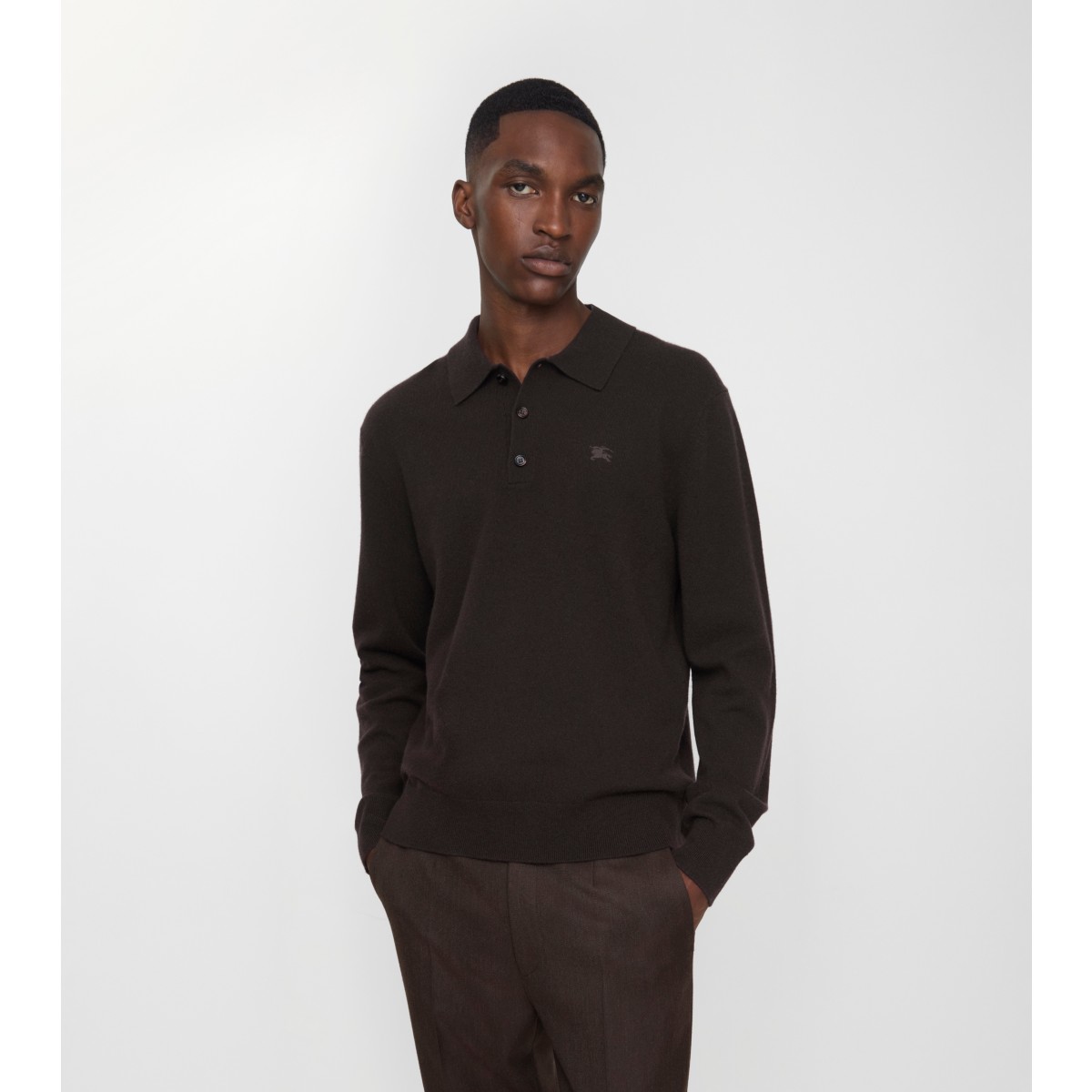  Check Long-sleeve Cashmere Blend Polo Shirt