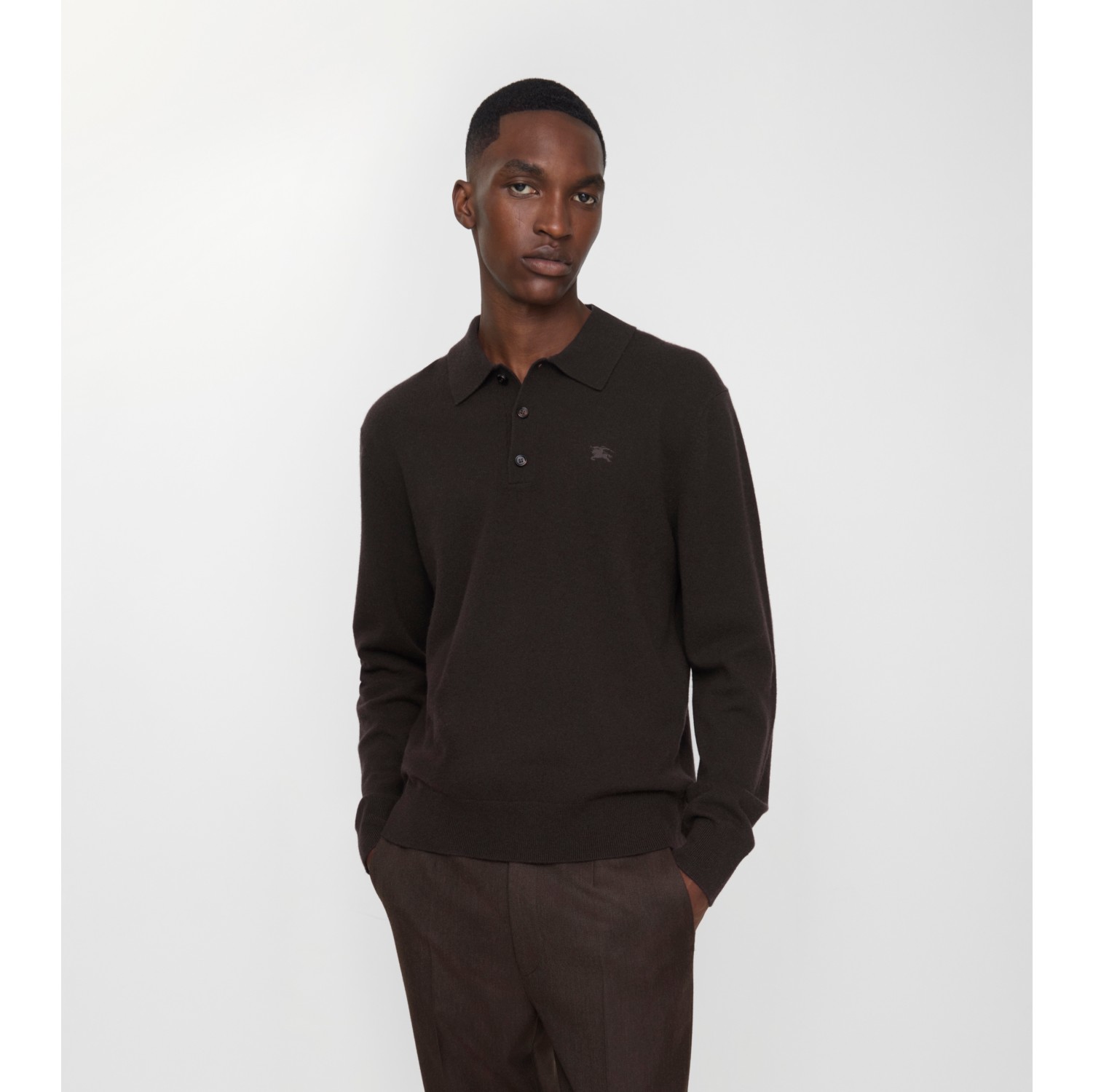 Long-sleeve Cashmere Blend Polo Shirt in Scorched brown - Men | Burberry® Official