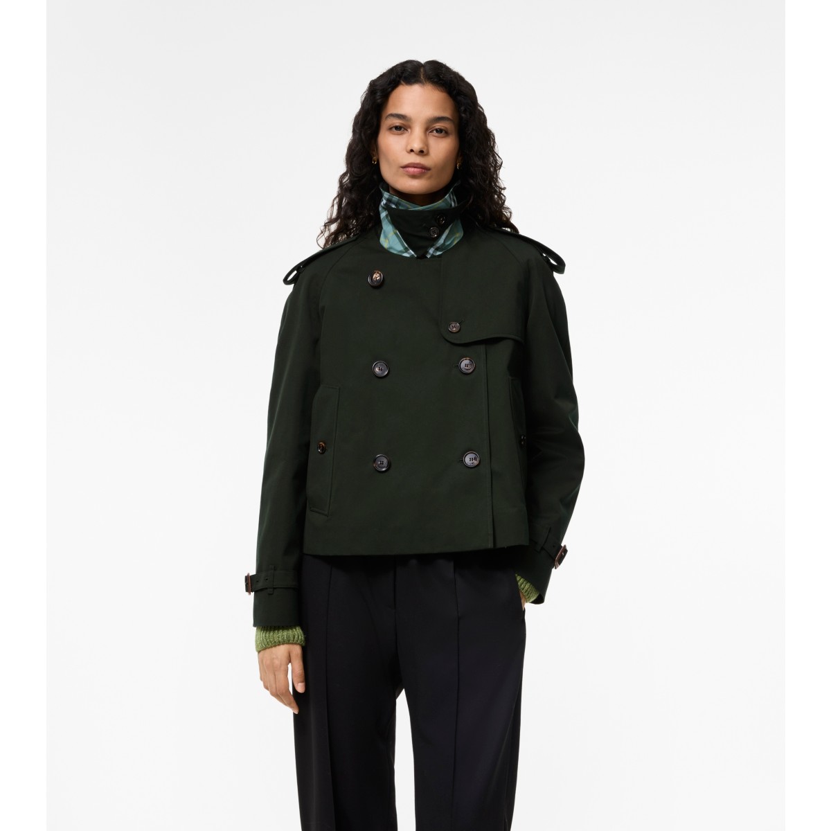  Check Cropped Gabardine Mayfair Trench Jacket with Warmer