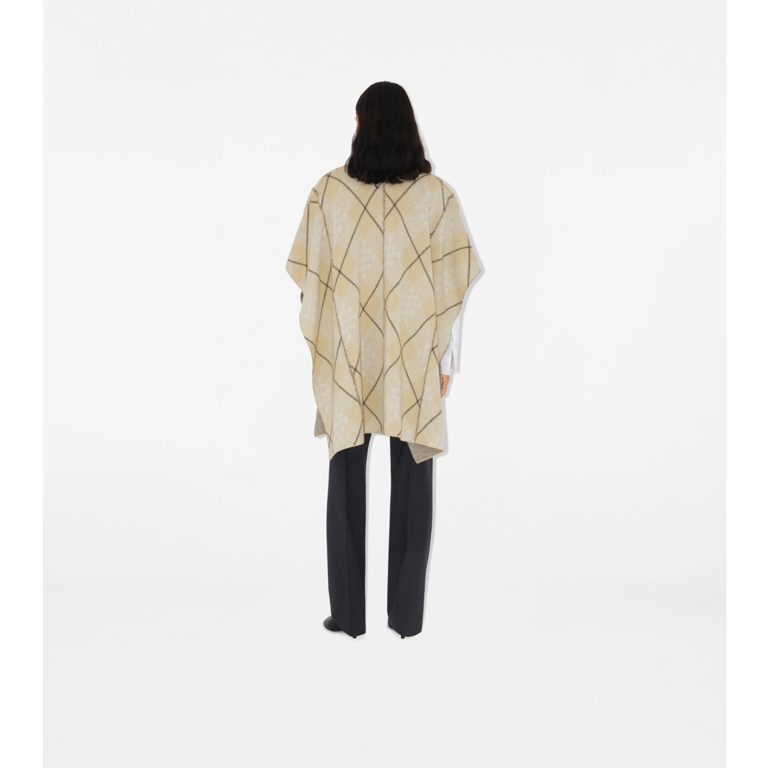 Check Wool Mohair Blend Cape