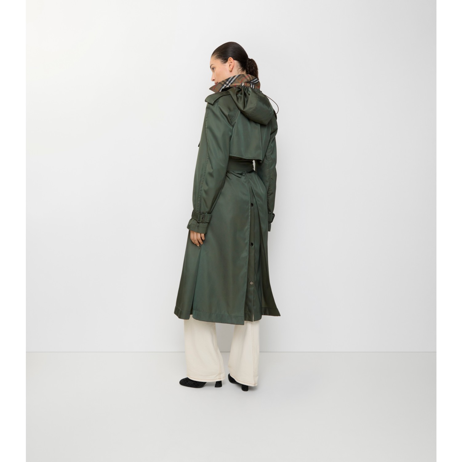 Long Nylon Hooded Trench Coat