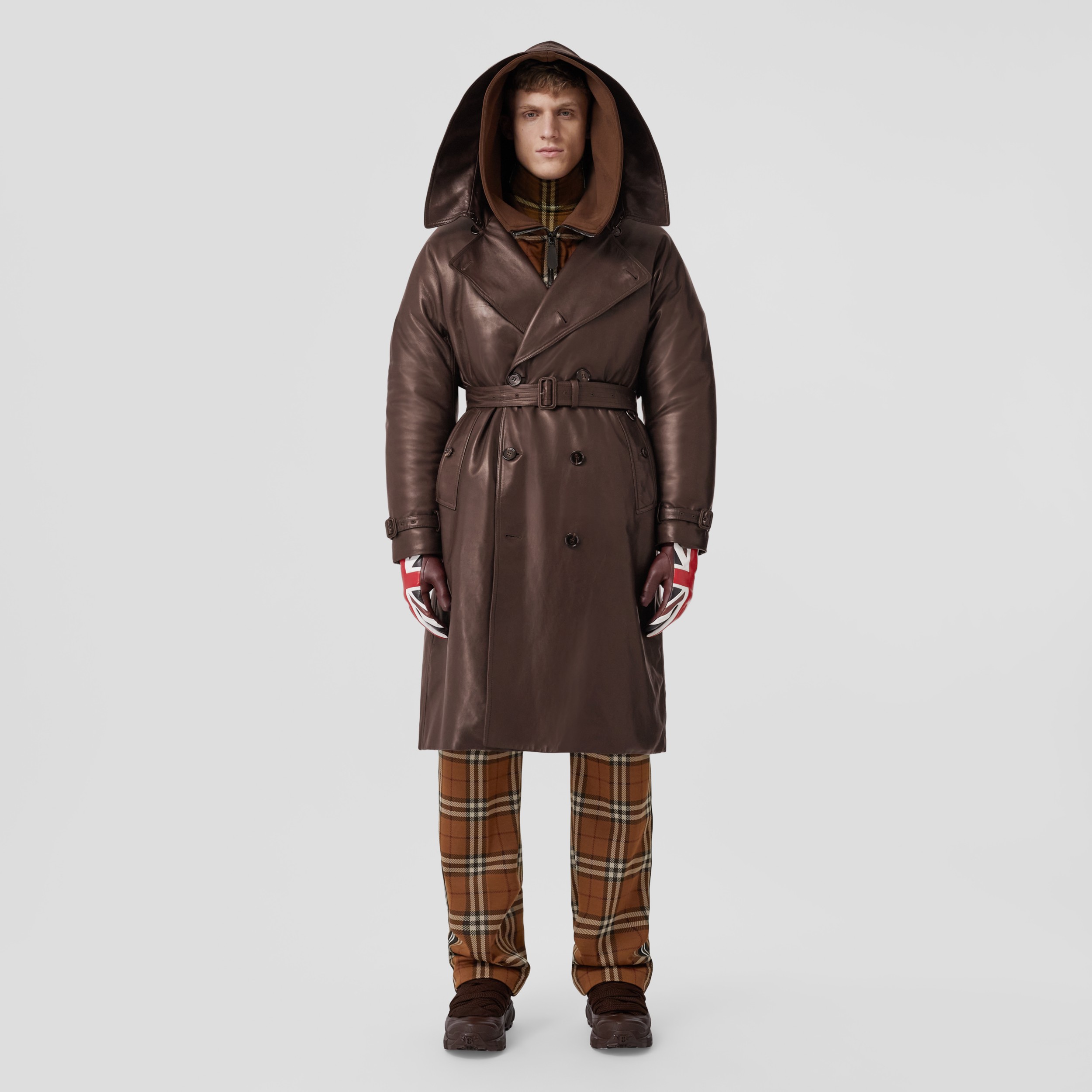 Leather Hooded Trench Coat in Dark Umber Men Burberry® Official