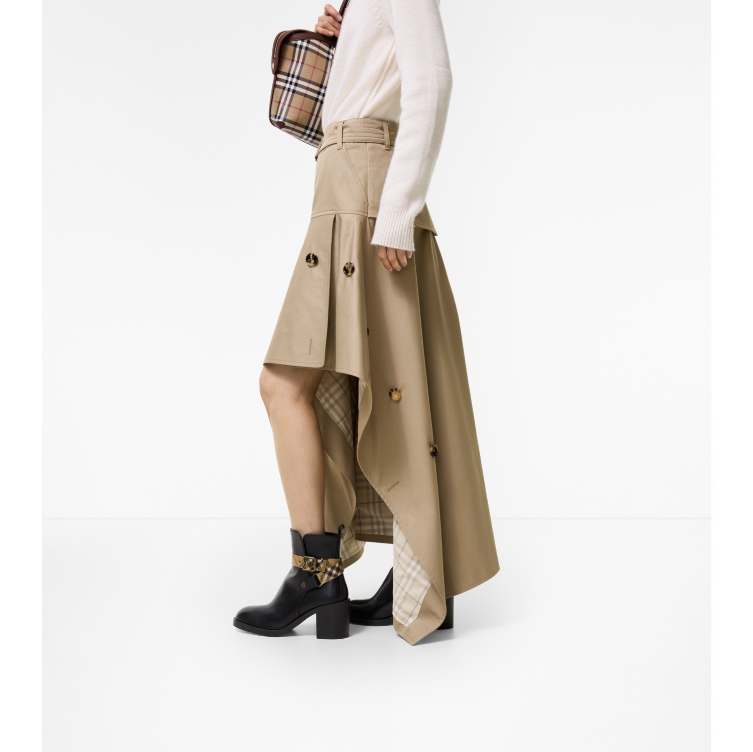 Gabardine Asymmetric Trench Skirt in Saltmarsh beige - Women | Burberry® Official