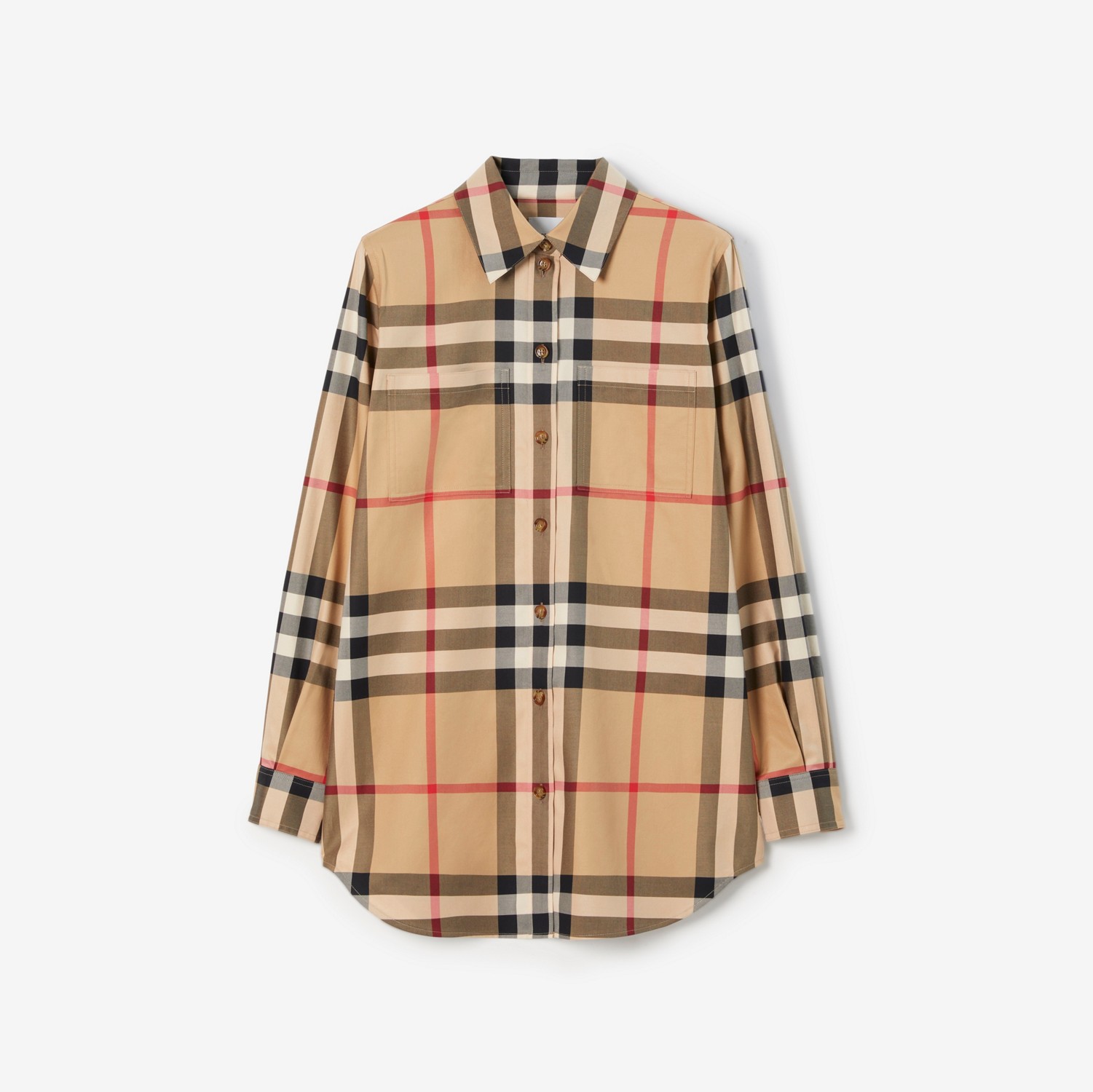 Camisa de algodão Check (Bege Clássico) - Mulheres | Burberry® oficial