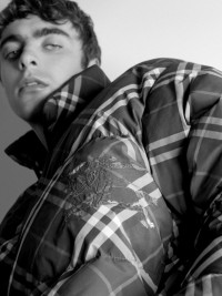 Lennon Gallagher modeling for Burberry wearing Check Puffer Jacket