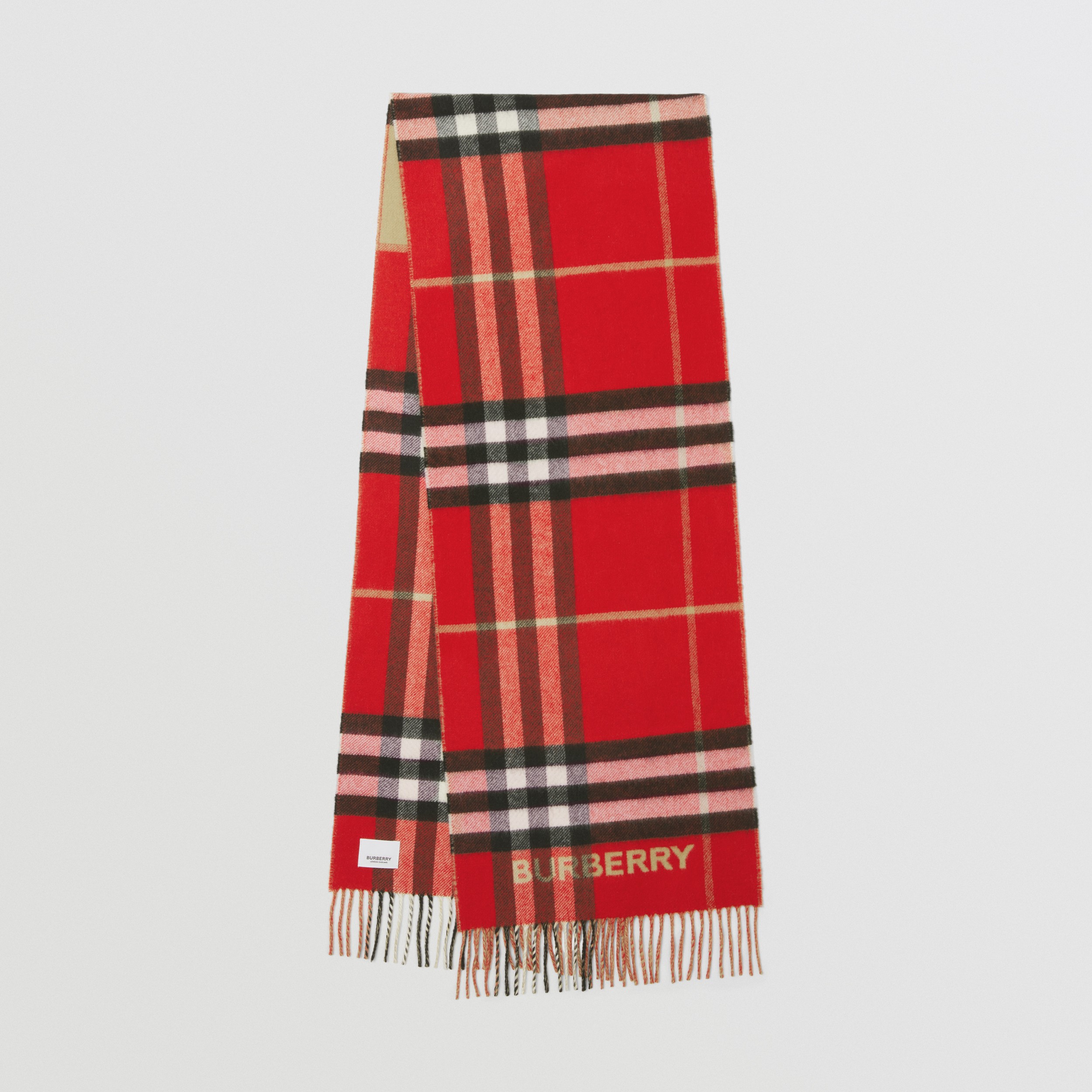 Sciarpa in cashmere con motivi tartan a contrasto (Beige Archivio/rosso) | Sito ufficiale Burberry® - 1