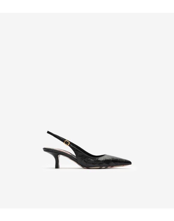 Crocodile-effect Leather Dame Slingback Pumps