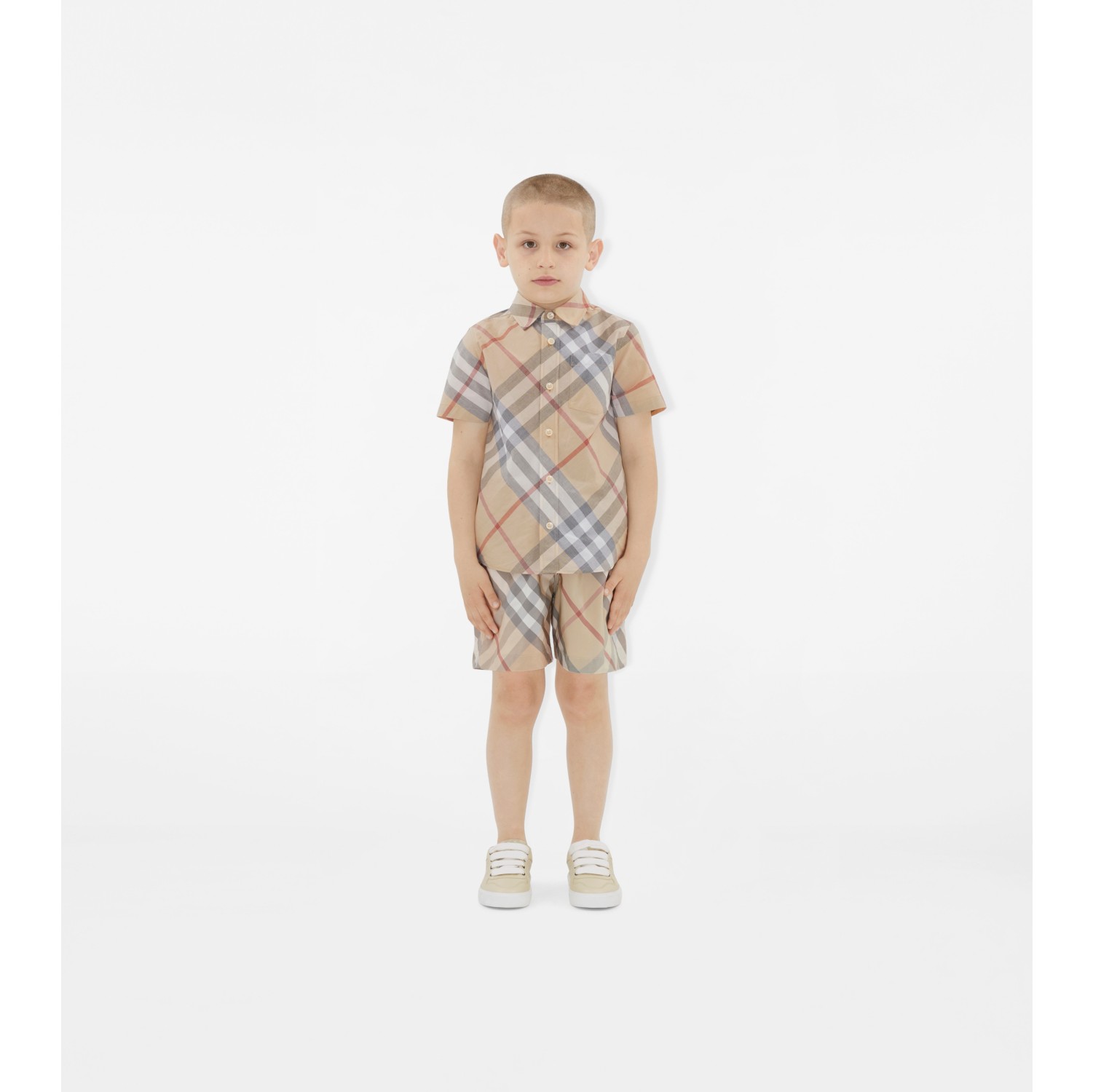 Chemise en coton Check Stone pale Site officiel Burberry