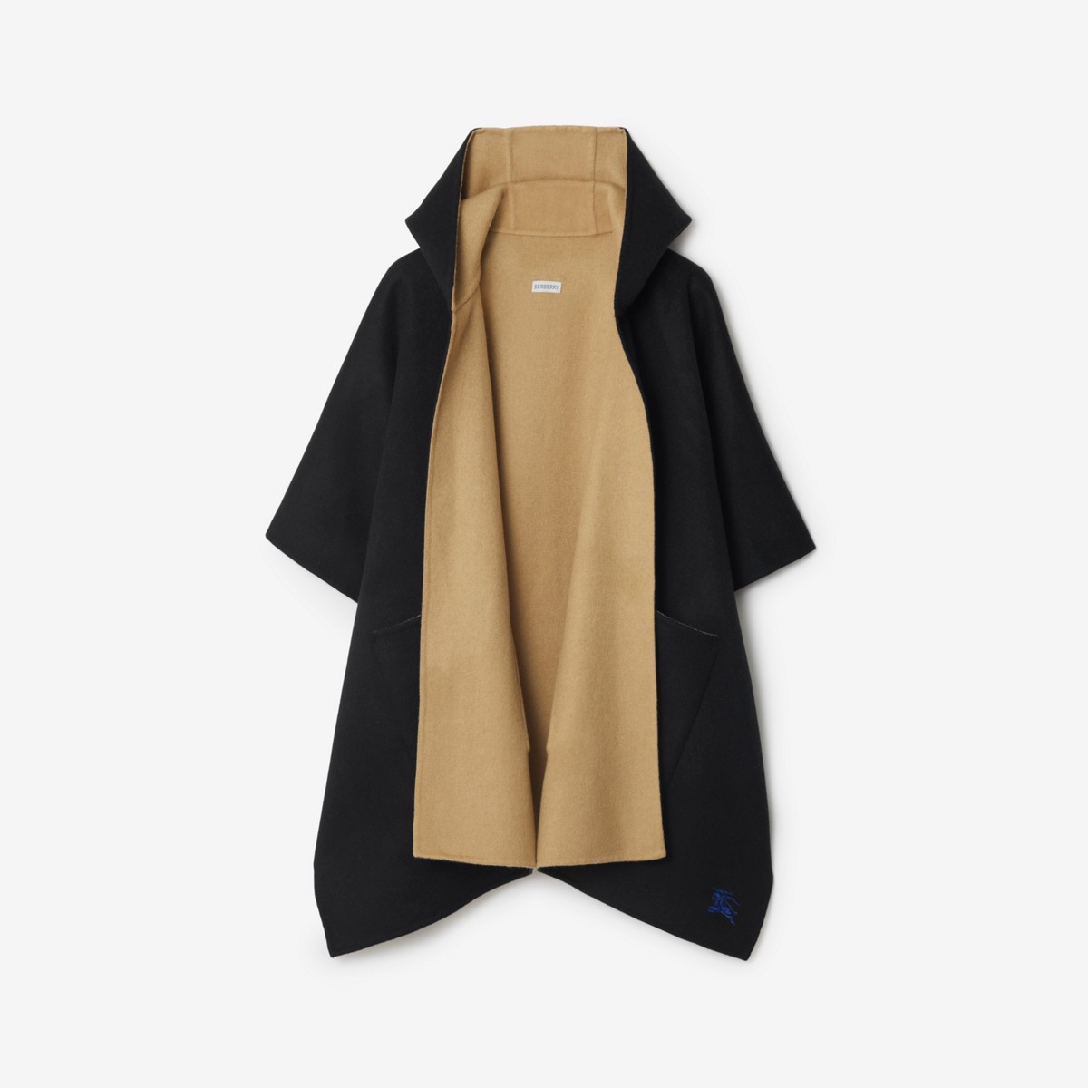 Burberry Ekd Cashmere Hooded Cape In Black/archive Beige