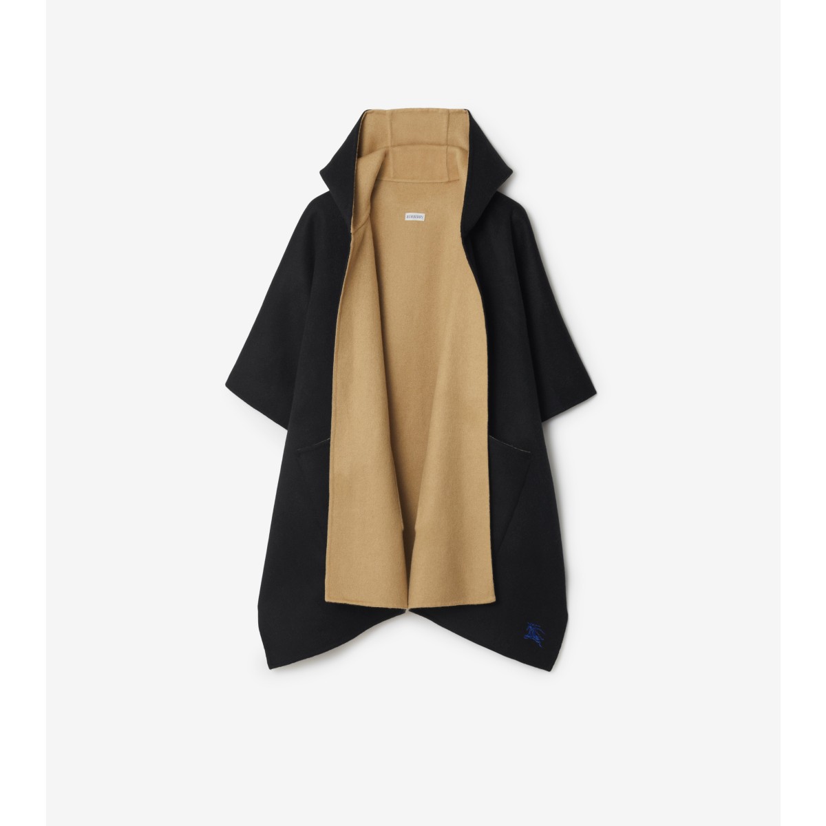 Burberry Ekd Cashmere Hooded Cape In Black/archive Beige