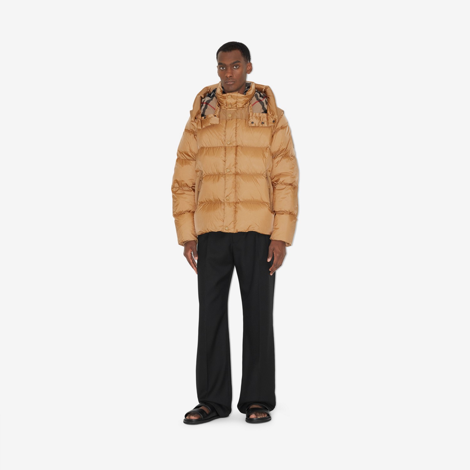 Detachable Sleeve Nylon Puffer Jacket in Warm Honey - Men | Burberry ...