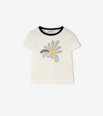 Rhinestone Daisy Cotton T-shirt in Chalk white | Burberry® Official