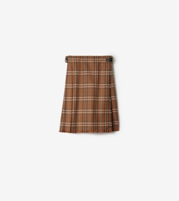 Check Wool Kilt in Ginger orange - Women | Burberry® Official