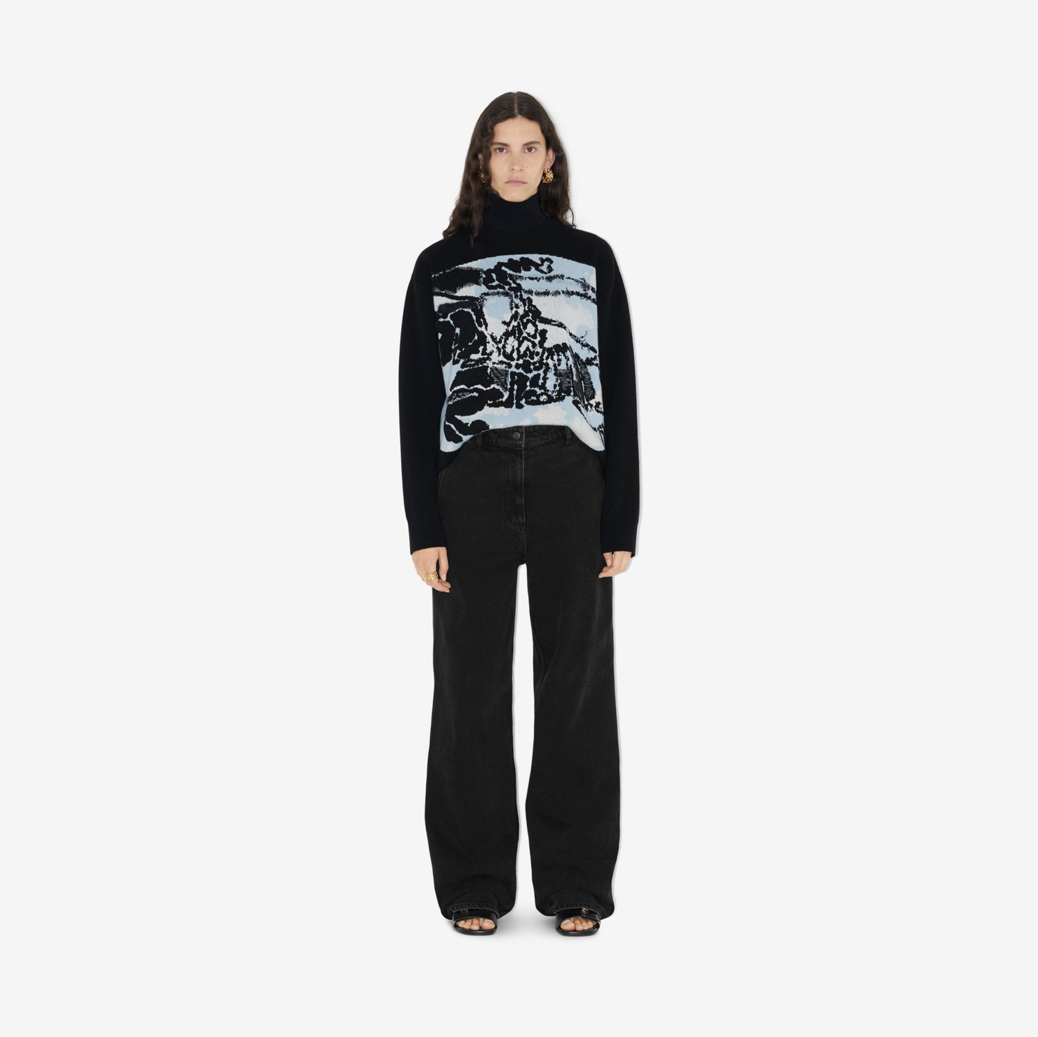 Suéter de lã e cashmere com estampa EKD de nuvem (Preto) - Mulheres | Burberry® oficial