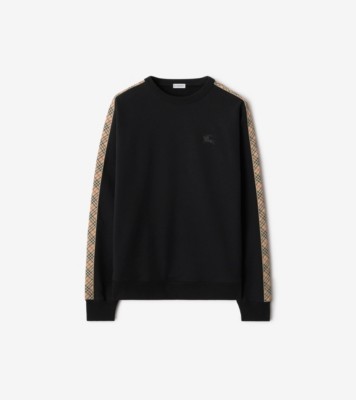 Check Trim Cotton Sweatshirt in Black - Men | Burberry® Official