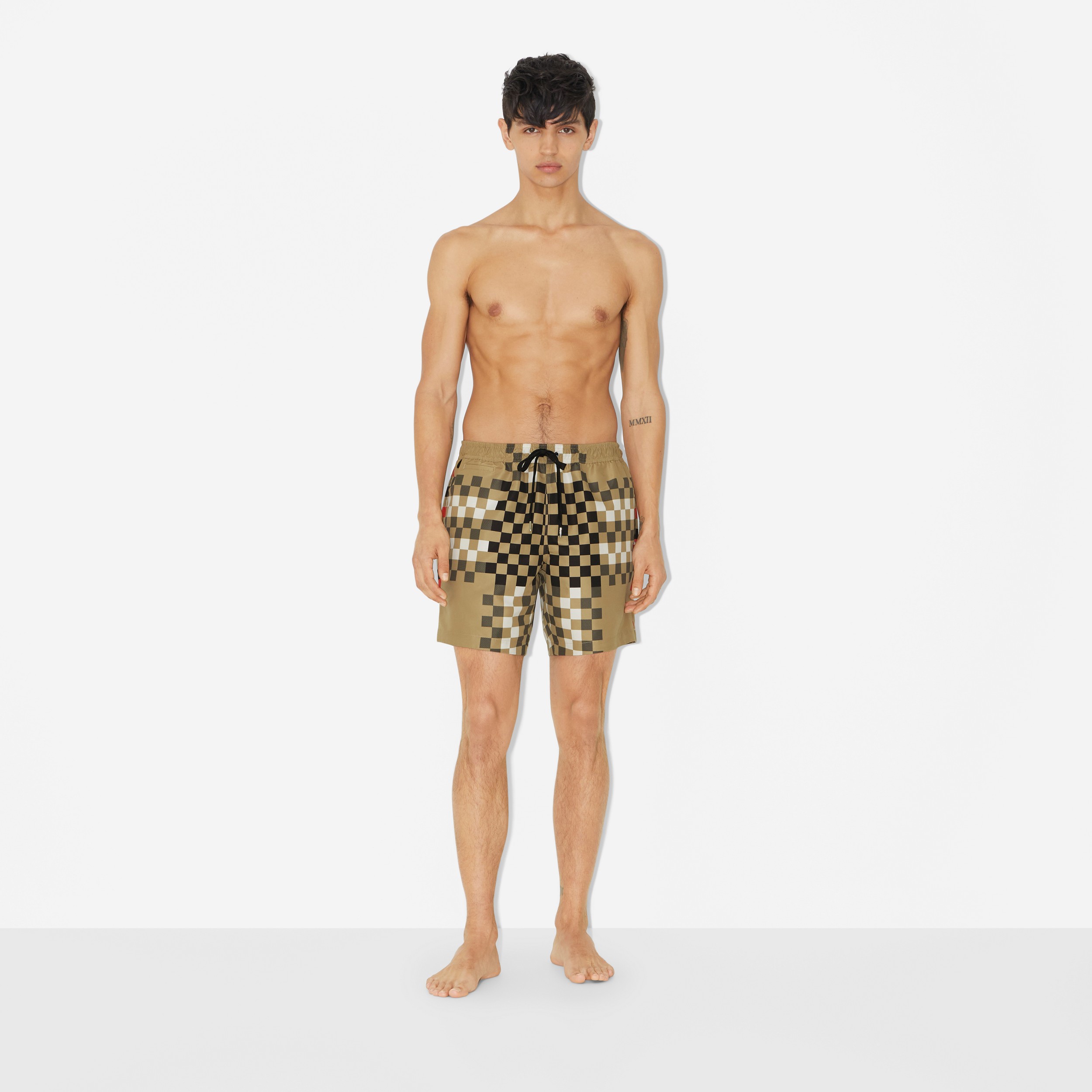 Check Print Drawcord Swim Shorts in Archive Beige - Men | Burberry® Official - 2