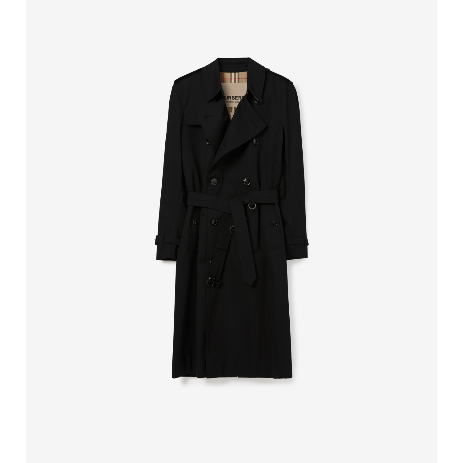 Long Kensington Heritage Trench Coat in Black Men Cotton Gabardine Burberry Official