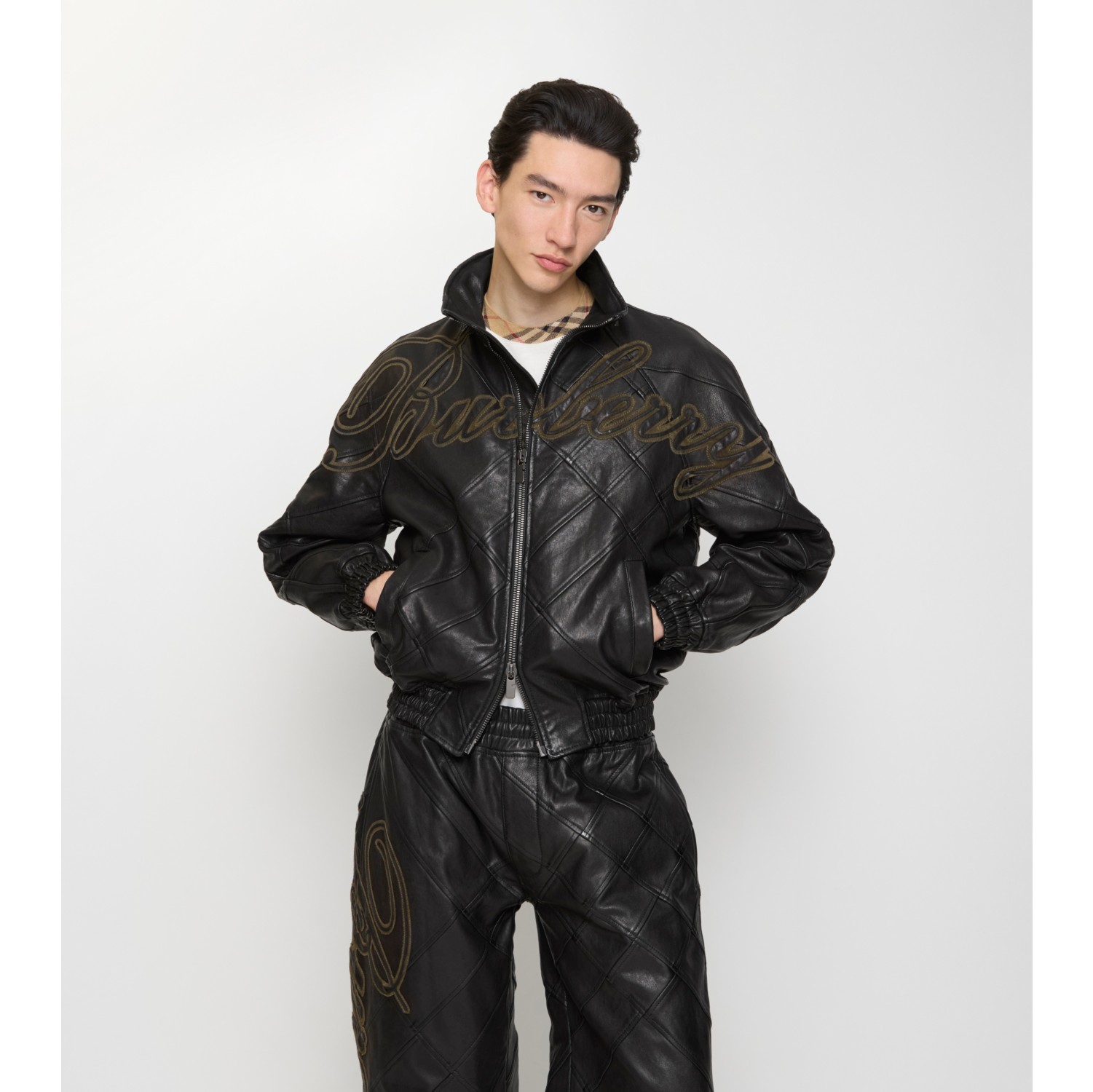 Cursive Logo Leather Jacket