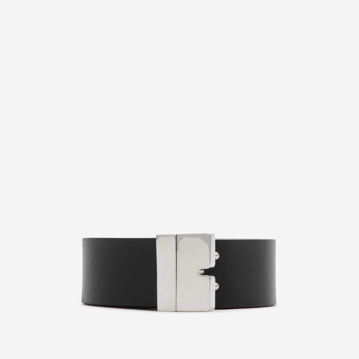 Burberry Reversible Leather B Cut Belt In Black/silver