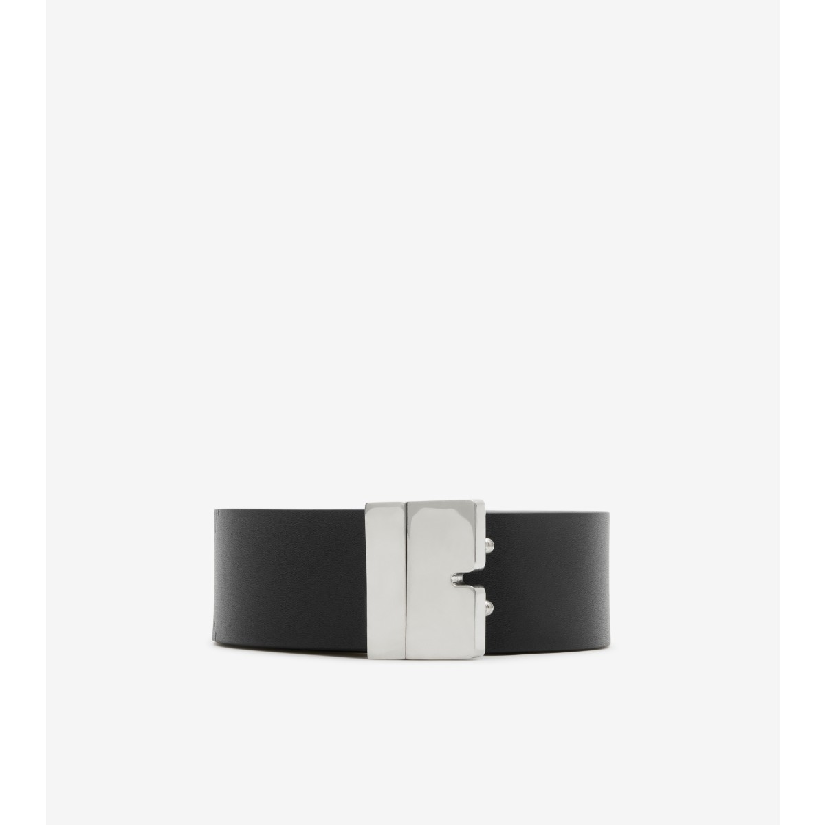 Burberry Reversible Leather B Cut Belt In Black/silver