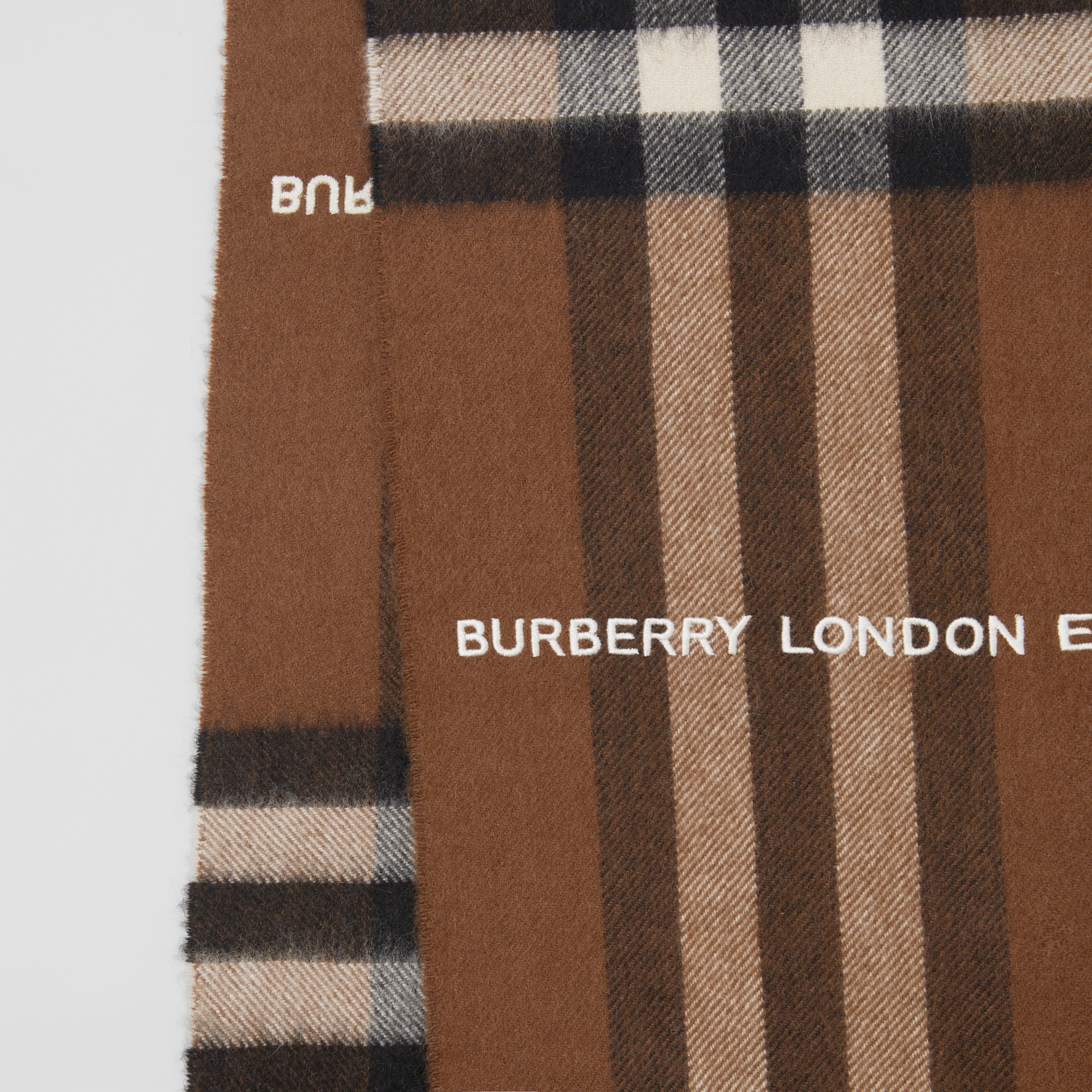 Logo Check Cashmere Scarf in Dark Birch Brown | Burberry® Official - 2
