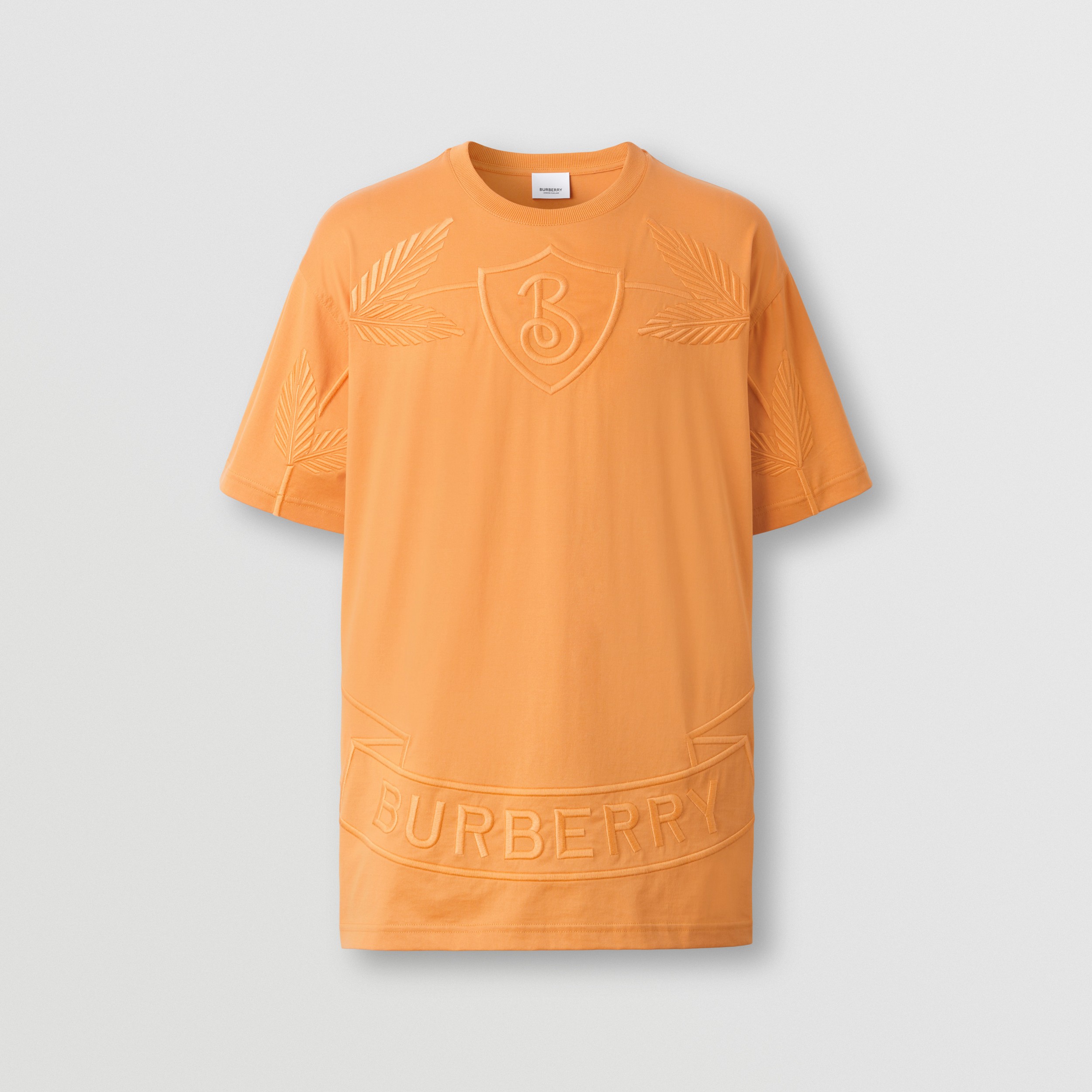 Embroidered Oak Leaf Crest Cotton T-shirt in Dusty Orange - Men | Burberry® Official - 4
