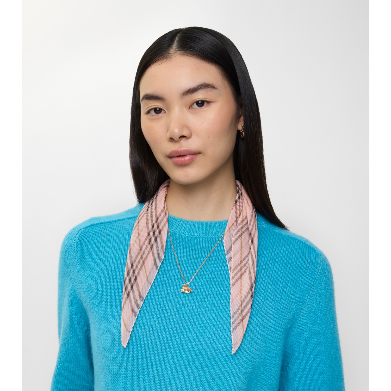 Check Silk Chiffon Scarf