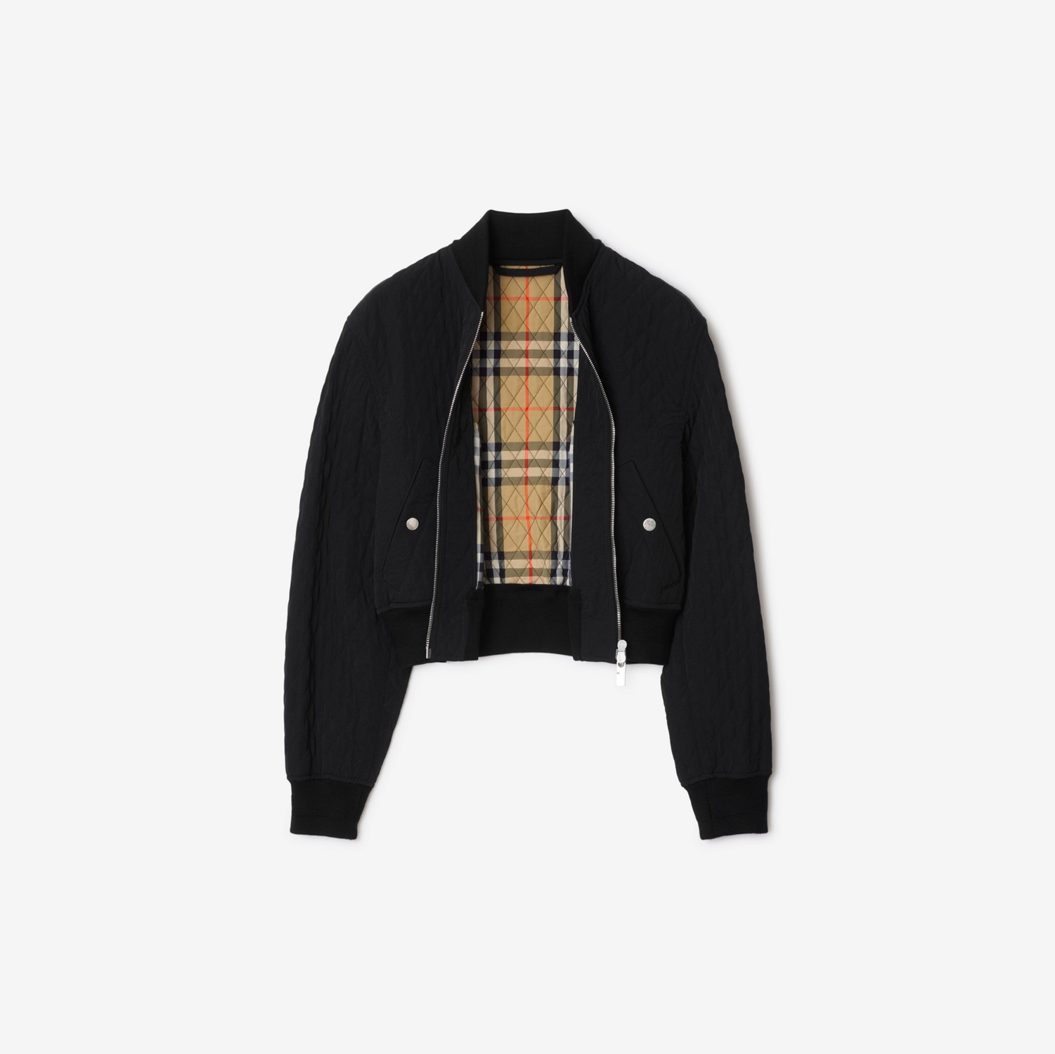 Cropped Quilted Nylon Bomber Jacket in Black - Women Cropped Quilted Nylon Bomber Jacket in Black - Women