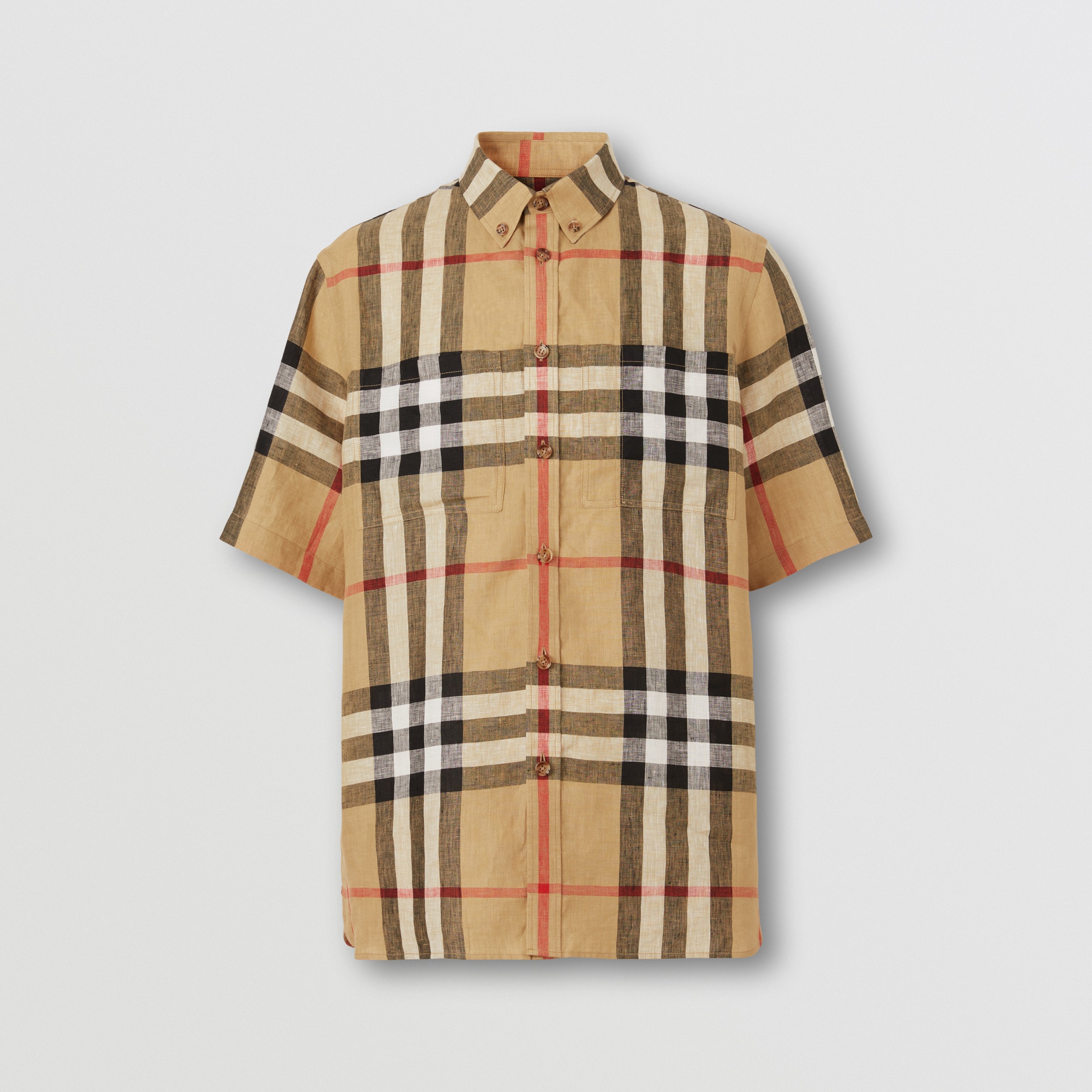 Kurzärmeliges Oversize-Hemd aus Leinen mit Karomuster (Vintage-beige) - Herren | Burberry® - 4