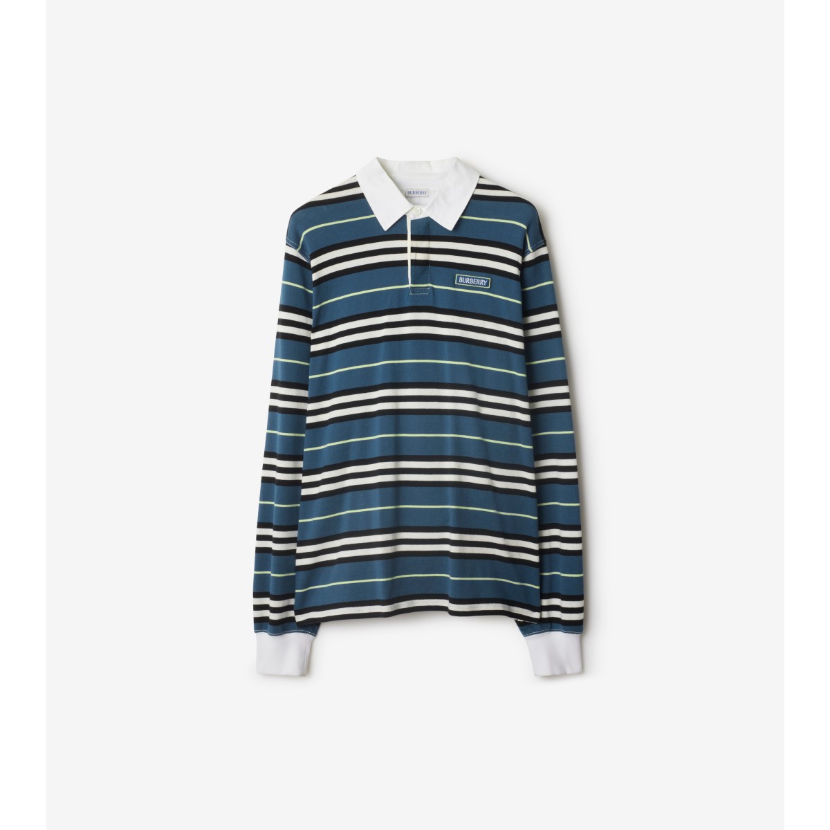 Burberry Long-sleeve Striped Cotton Polo Shirt In Blue