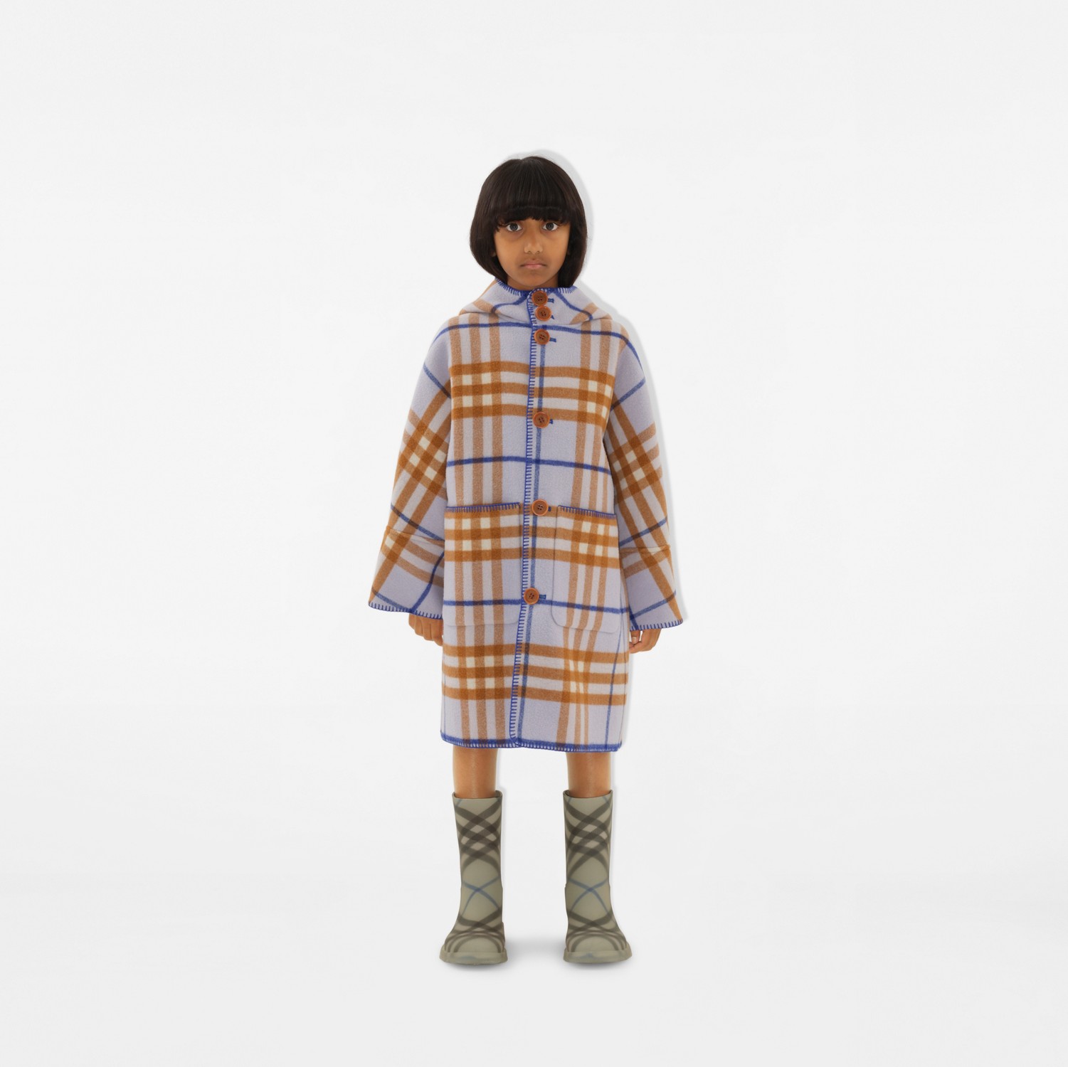 Check Wool Duffle Coat in Slate blue | Burberry® Official Check Wool Duffle Coat in Slate blue | Burberry® Official