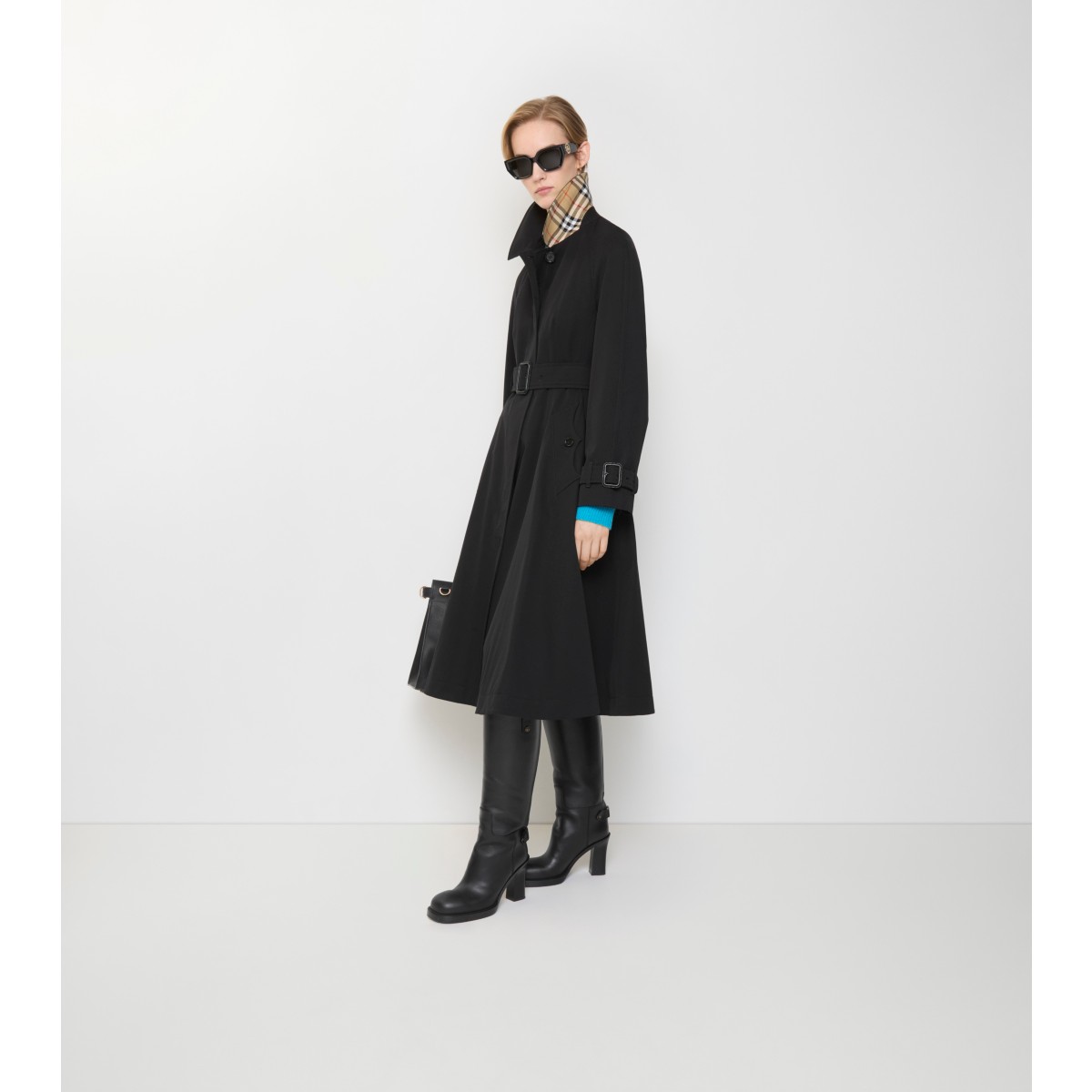  Check Long Gabardine Ellingham Fit-and-flare Car Coat