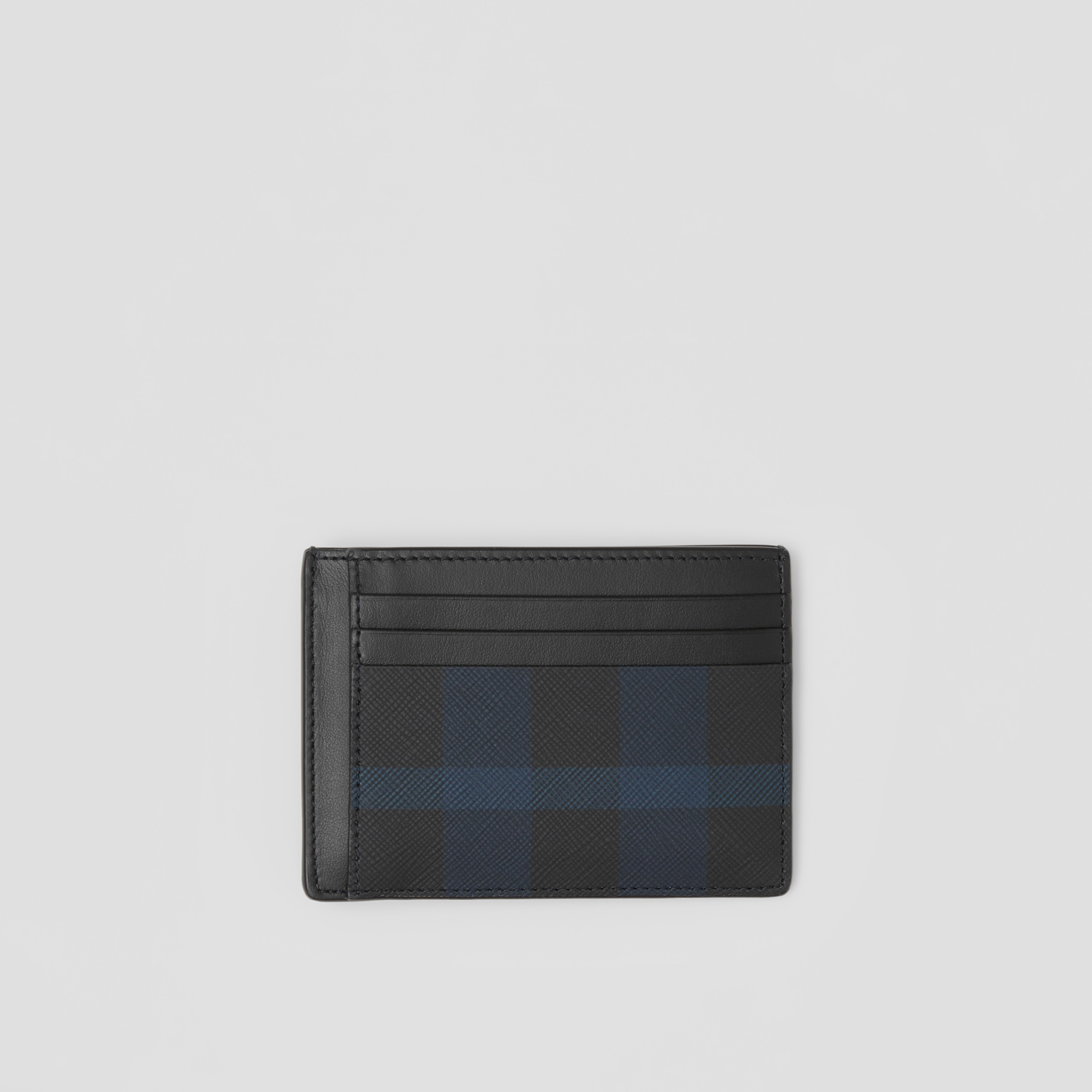 Exaggerated Check Money Clip Card Case in Dark Charcoal Blue Men
