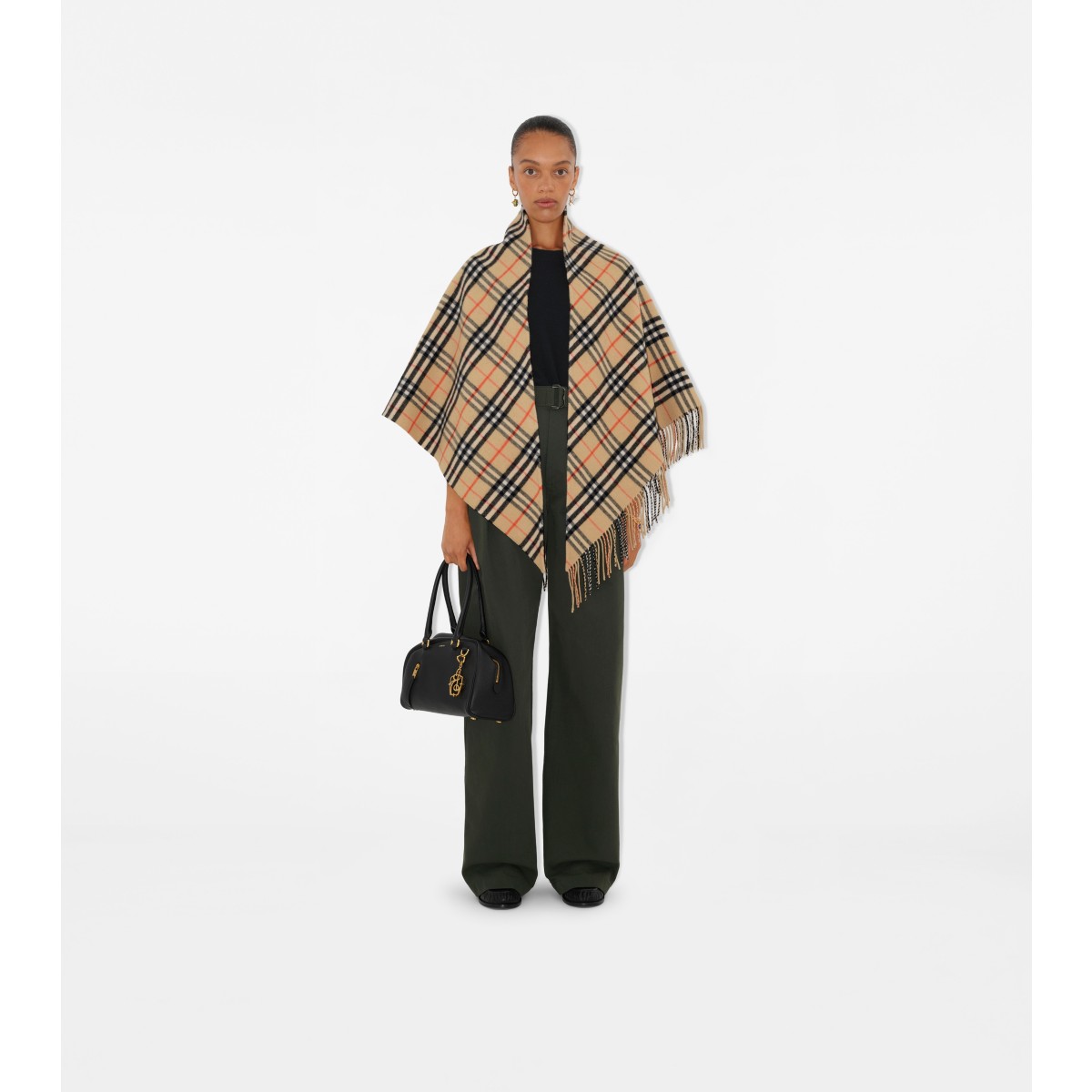  Check Wool Cashmere Cape